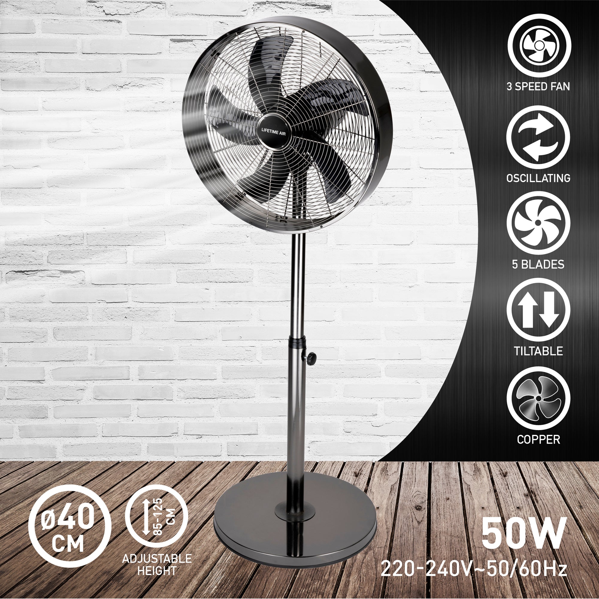 LIFETIME AIR STAANDE VENTILATOR 40CM 50W 230V - Tuincentrum Lopik