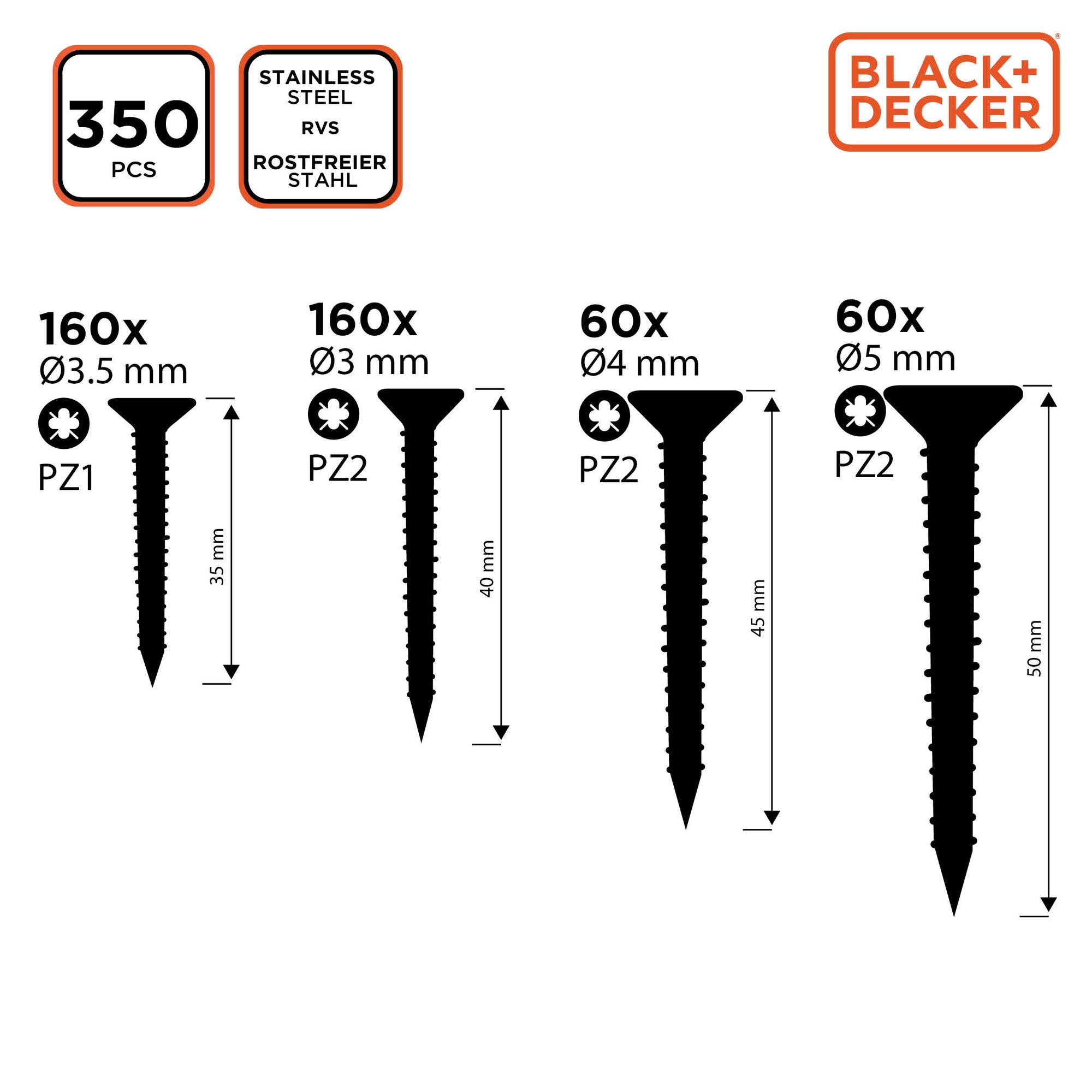 BLACK+DECKER SPAANPLAATSCHROEVEN SET RVS - Tuincentrum Lopik