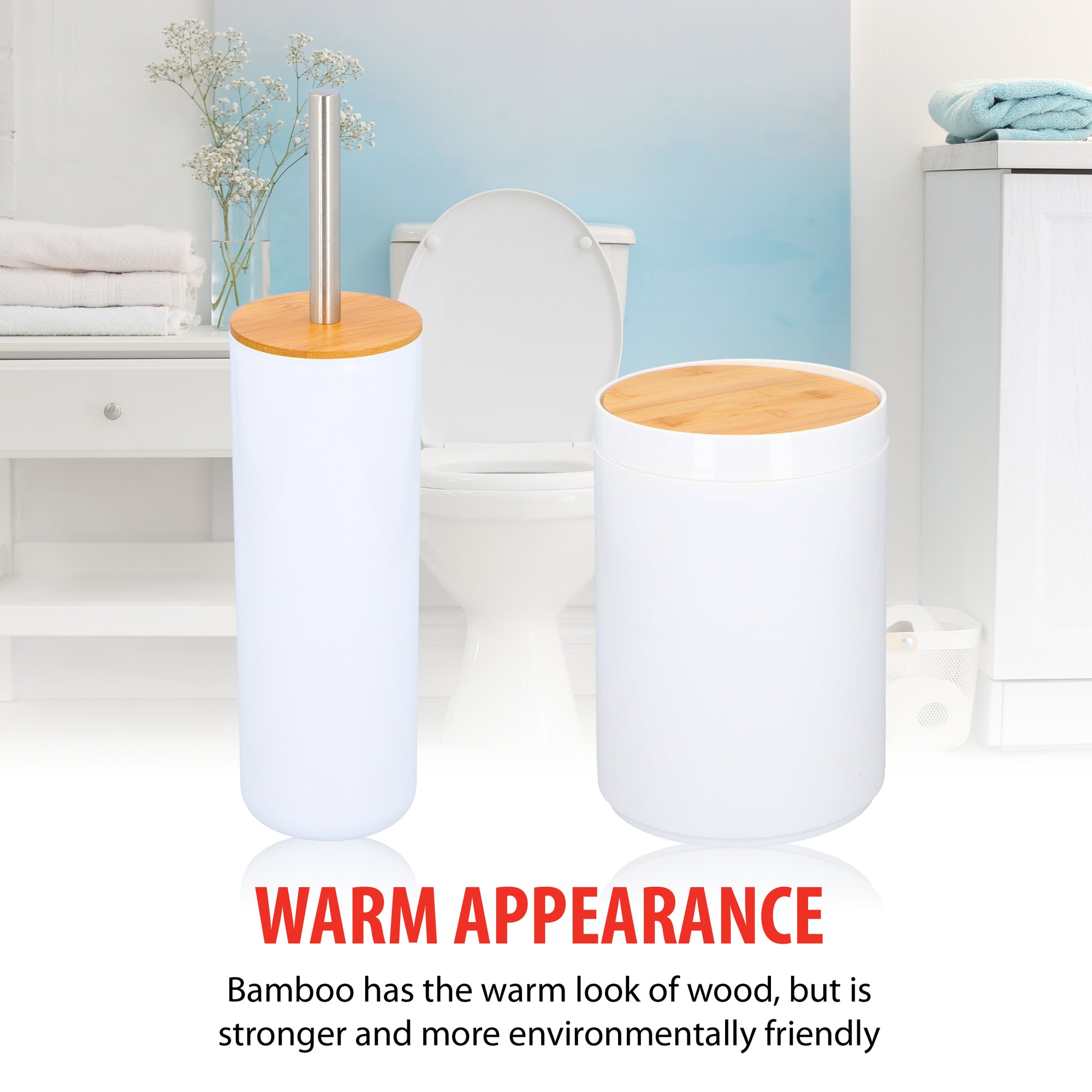 ALPINA BADKAMER & TOILET SET 6-DELIG WIT MET BAMBOE - Tuincentrum Lopik