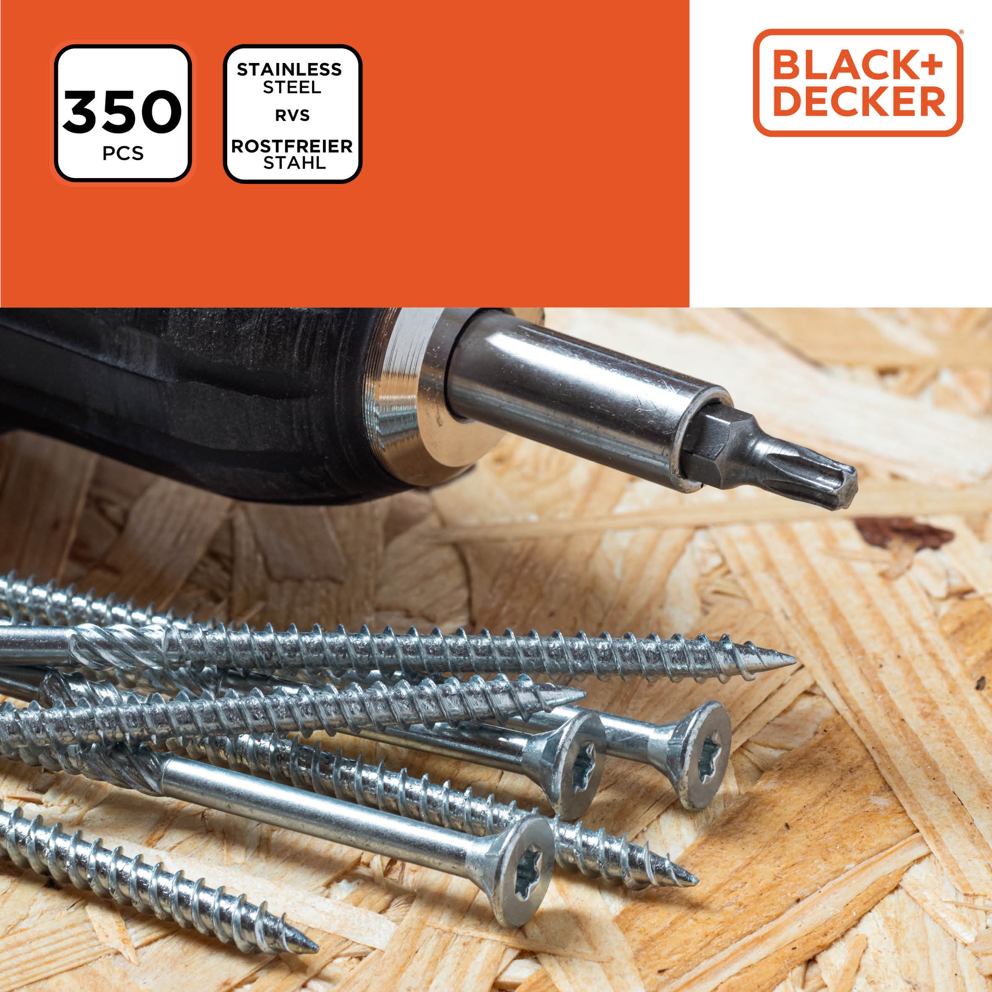 BLACK+DECKER SPAANPLAATSCHROEVEN SET RVS 350 STUKS - Tuincentrum Lopik