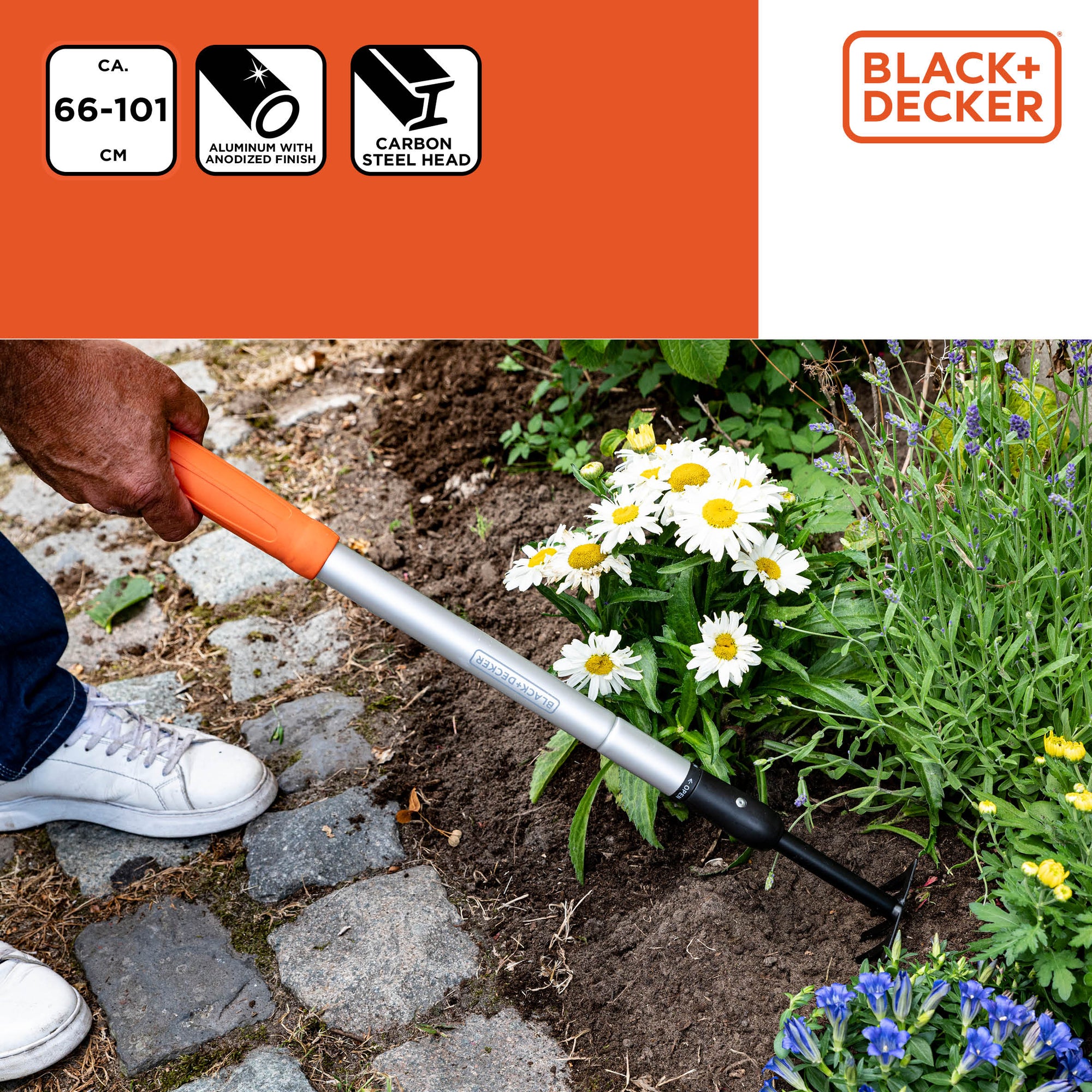 BLACK+DECKER CULTIVATOR 5 TANDEN 66-101CM UITSCHUIFBAAR - Tuincentrum Lopik