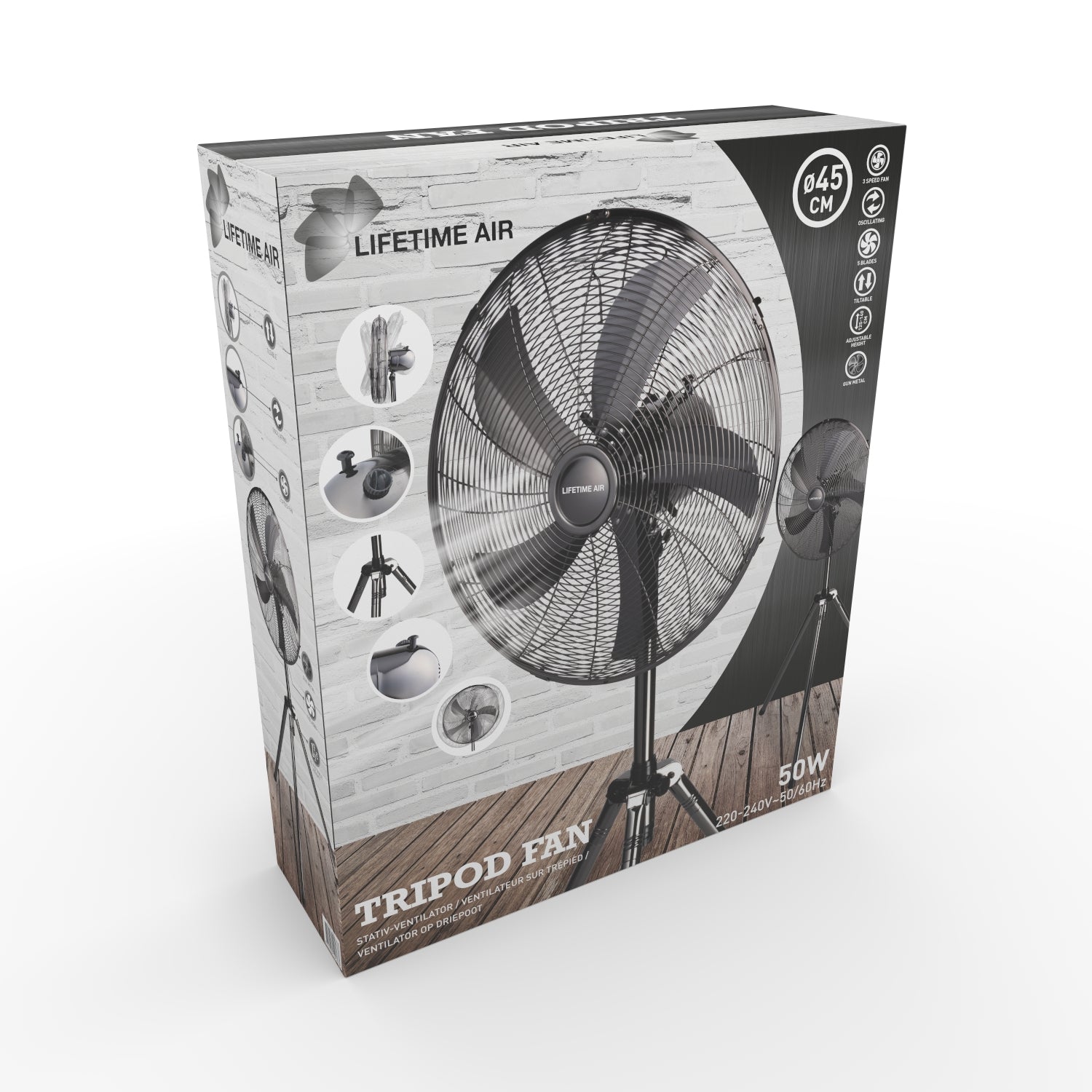 LIFETIME AIR STATIEFVENTILATOR 45 CM 50W ZILVER - Tuincentrum Lopik