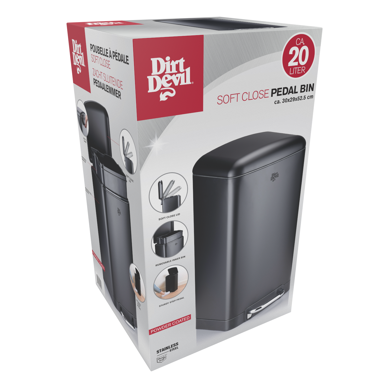 DIRT DEVIL PEDAL BIN 20L 2PC SOFT CLOSE - Tuincentrum Lopik