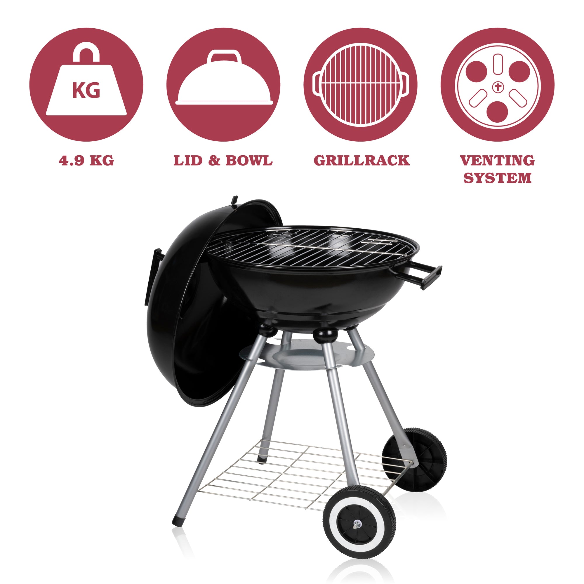 LONE STAR BARBECUE ROND Ø46CM MET DEKSEL ROESTVRIJ STAAL - Tuincentrum Lopik