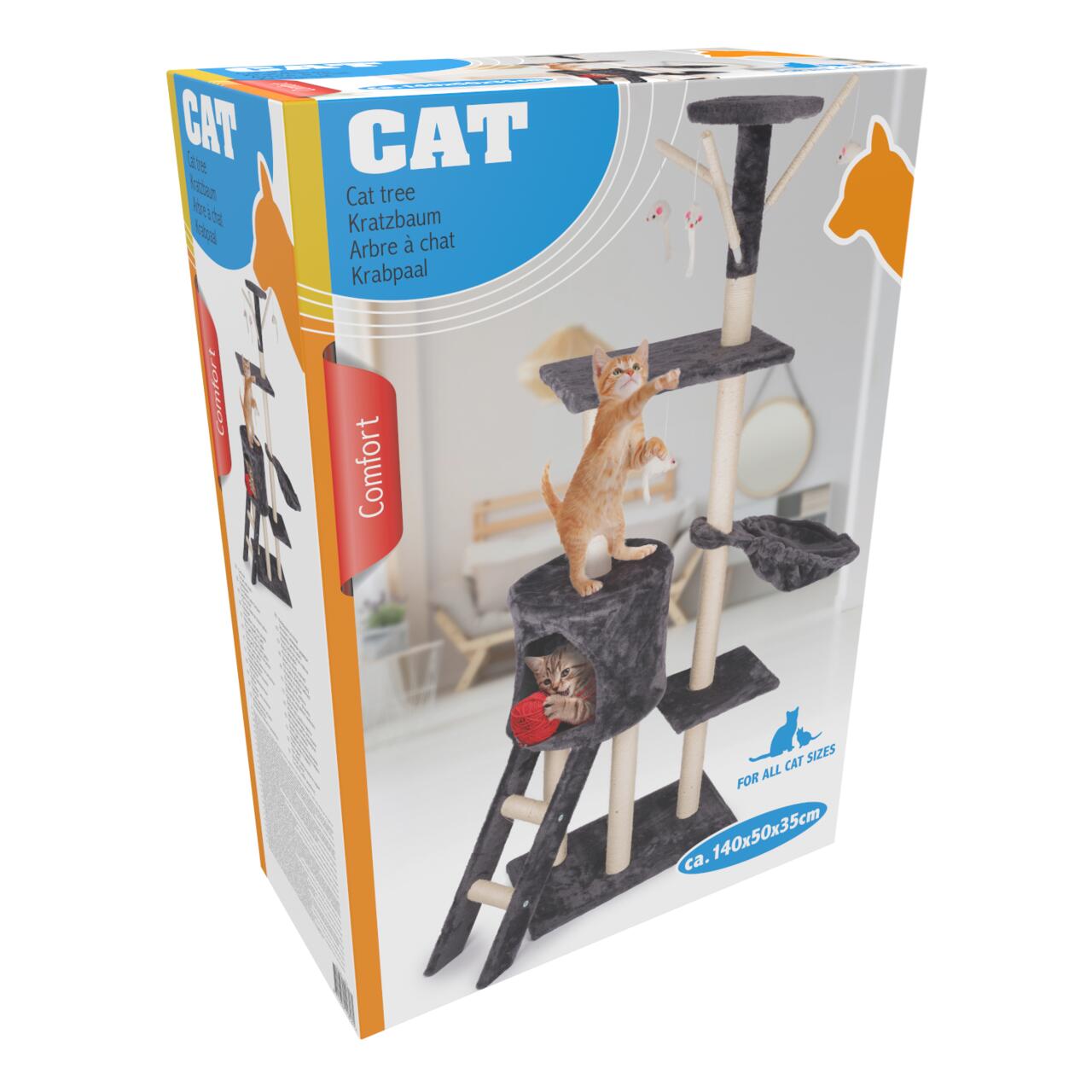 MAXXPRO KATTENTOREN 140X50X35CM 3 NIVEAUS MET SPEELTOUW - Tuincentrum Lopik