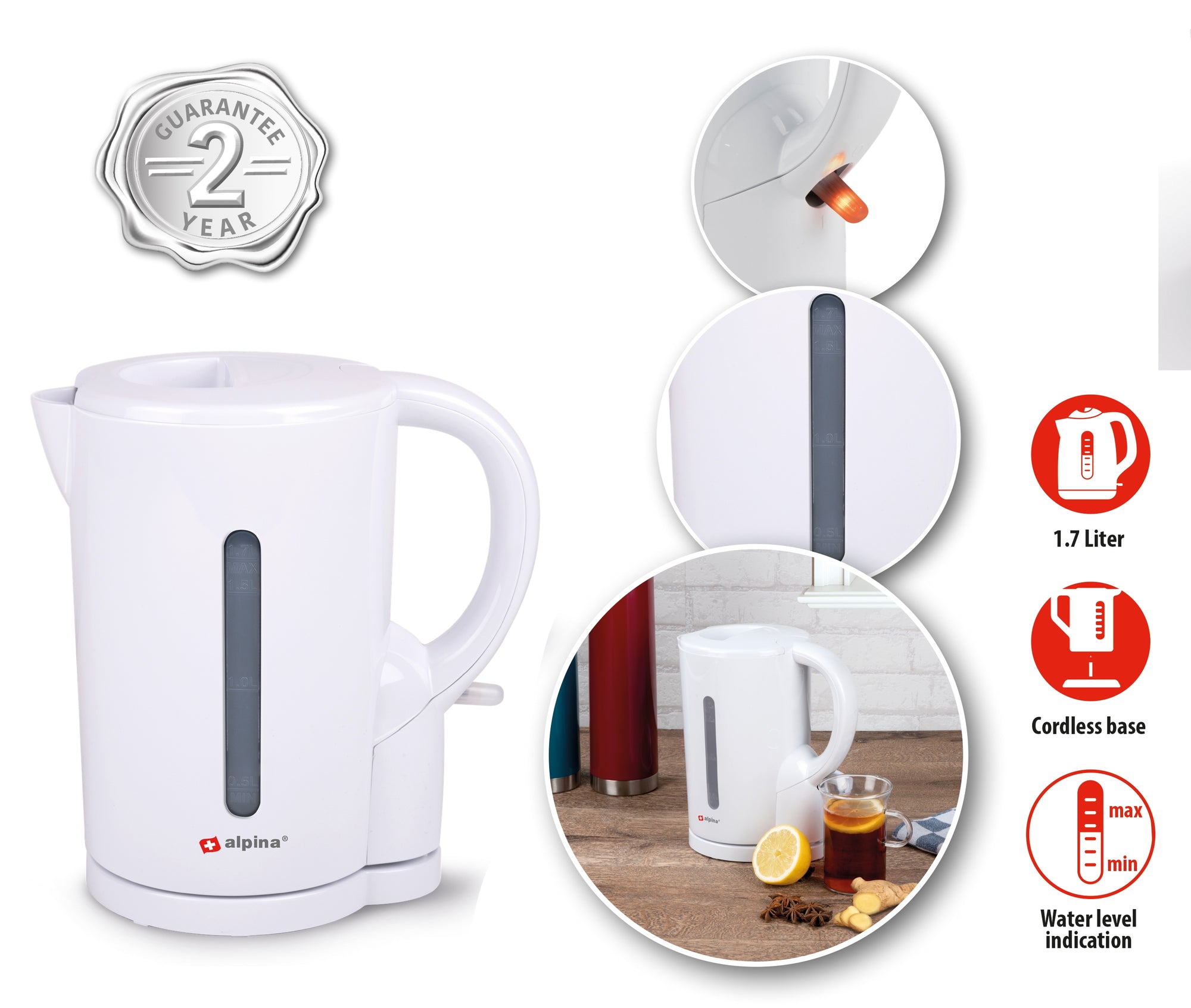 ALPINA WATERKOKER 1,7L WIT - Tuincentrum Lopik