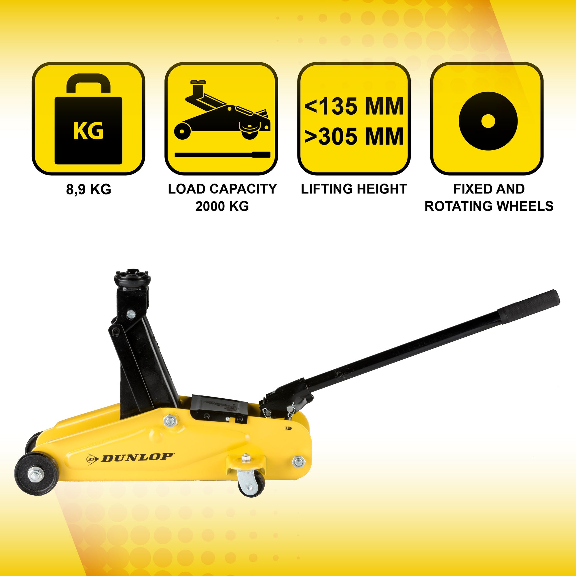 DUNLOP TROLLEY JACK 2000KG HYDRAULISCHE AUTOKRIK STAAL PROFESSIONEEL - Tuincentrum Lopik