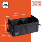 BLACK+DECKER KOFFERBAK ORGANIZER OPVOUWBAAR 59X36X30CM 2 VAKKEN ZWART - Tuincentrum Lopik