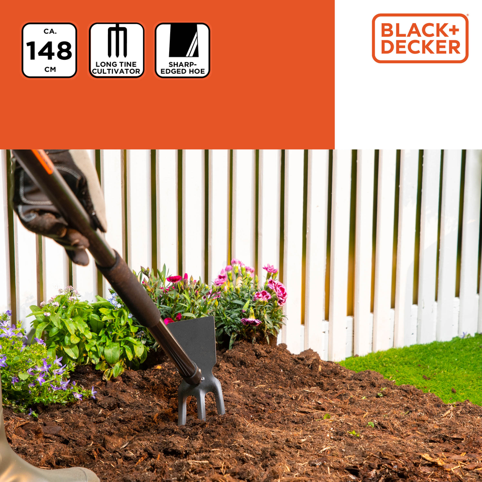 BLACK+DECKER CULTIVATOR HANDHAK FIBERGLAS HANDVAT 3 TANDEN STAAL - Tuincentrum Lopik