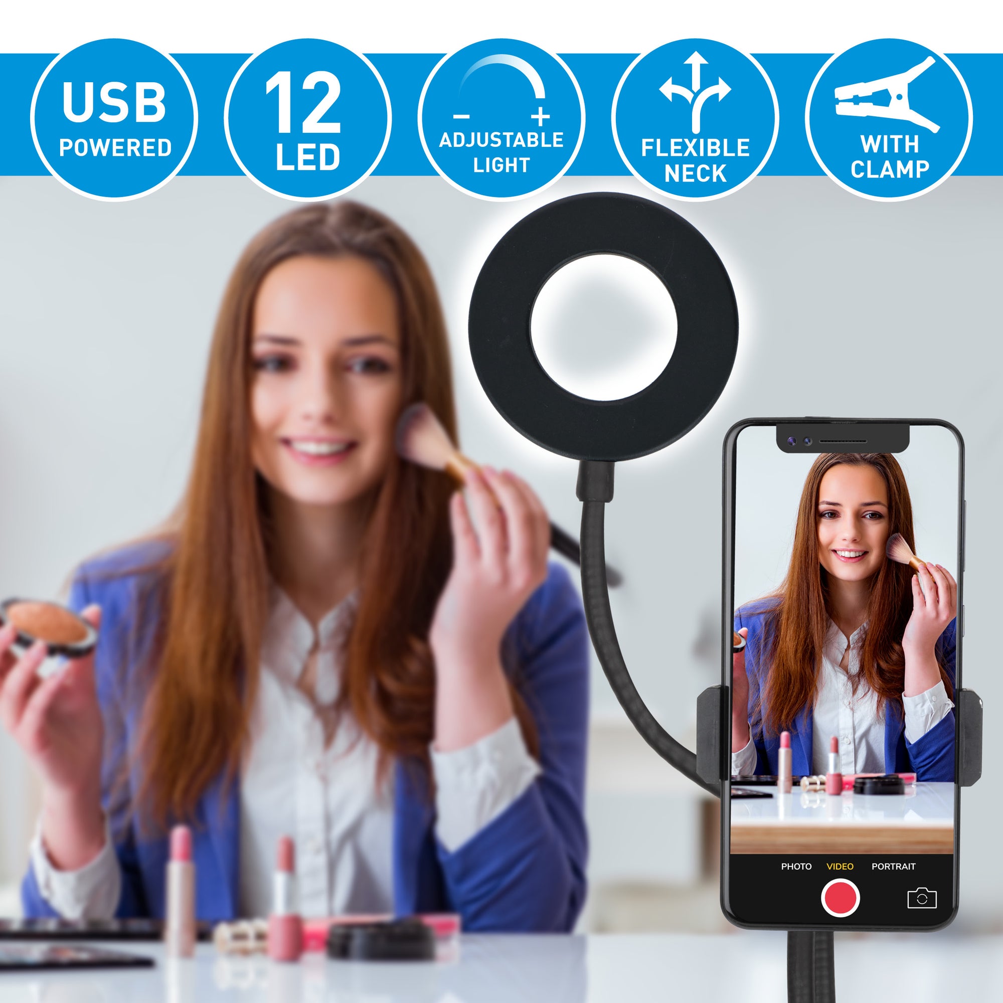 GRUNDIG SELFIE STUDIO RINGLAMP 2-IN-1 MET TAFELKLEM - Tuincentrum Lopik