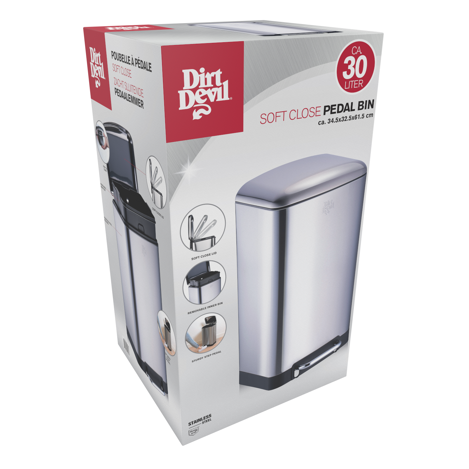 DIRT DEVIL PEDAL BIN 30L SOFT CLOSE - Tuincentrum Lopik