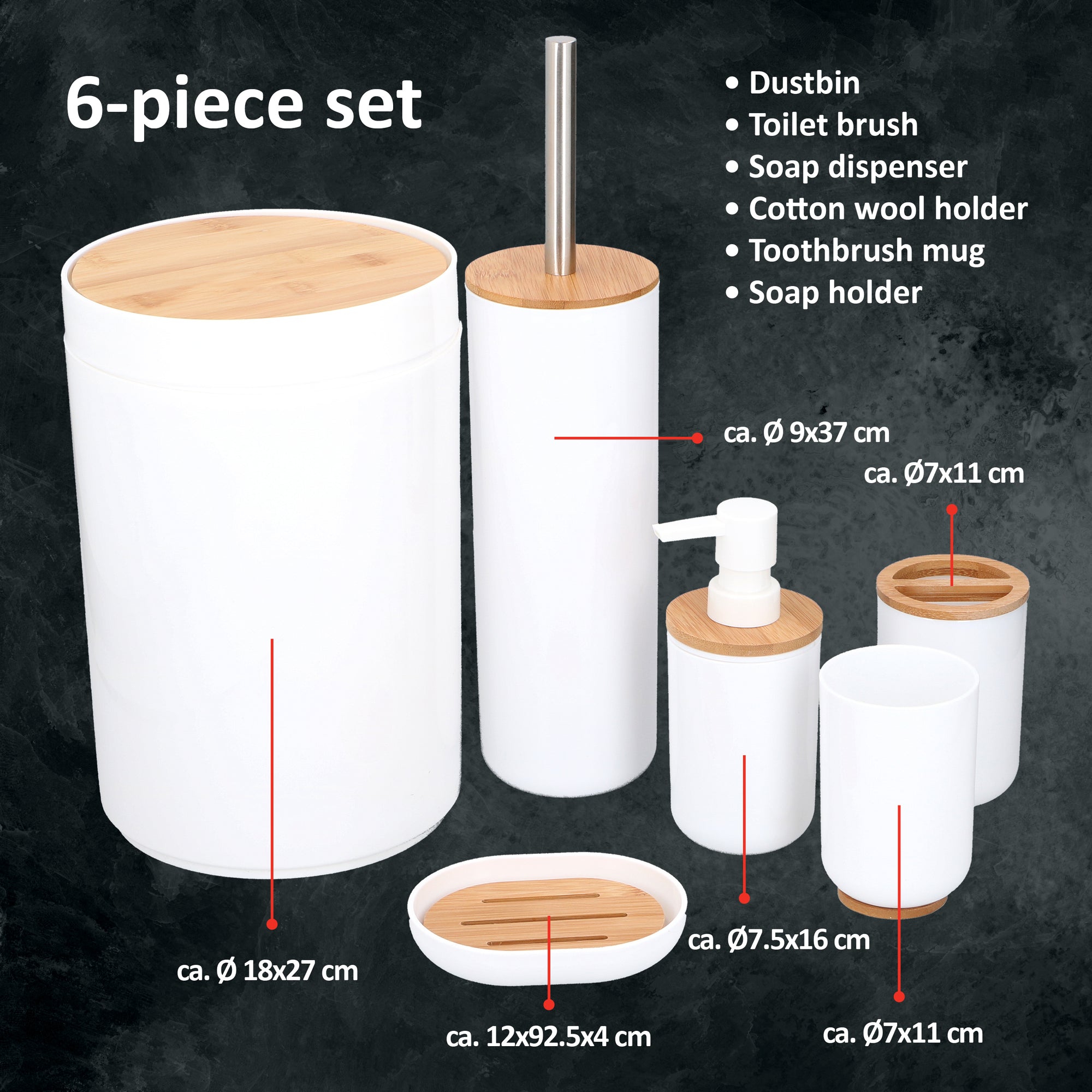 ALPINA BADKAMER & TOILET SET 6-DELIG WIT MET BAMBOE - Tuincentrum Lopik