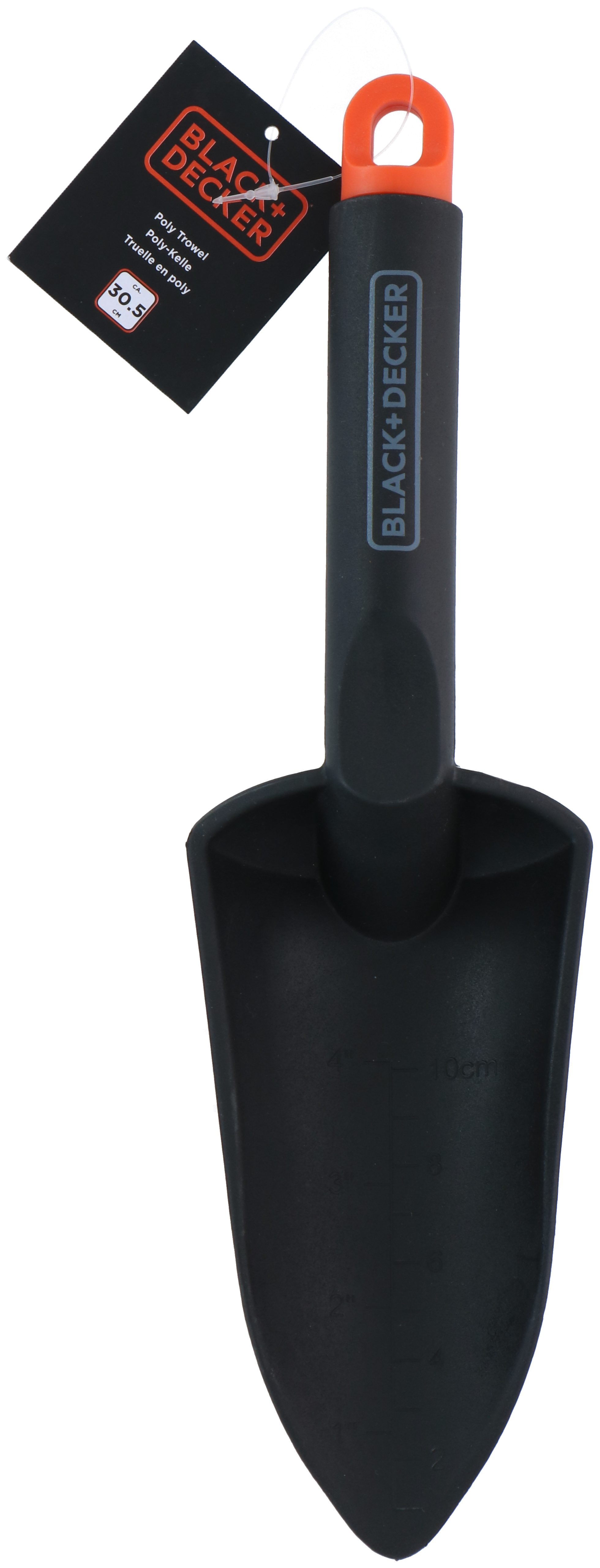 BLACK+DECKER TUINSCHEPJE POLYPROPYLEEN 30,5CM MET MAATAANDUIDING ZWART/ORANJE - Tuincentrum Lopik