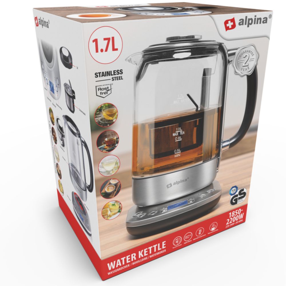 ALPINA WATERKOKER 1,7L 2200W MET THEEZEEF  ELEKTRISCHE THEEMAKER - Tuincentrum Lopik
