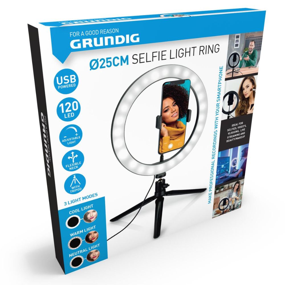 GRUNDIG SELFIE RINGLAMP OP STATIEF 25CM 120 LED - Tuincentrum Lopik