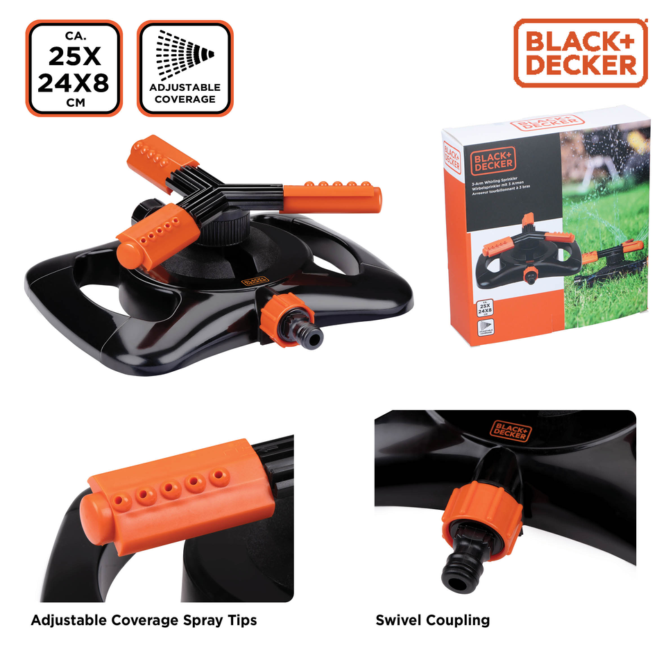 BLACK+DECKER TUINSPROEIER 3-ARMIG 360° 25X24X8CM - Tuincentrum Lopik