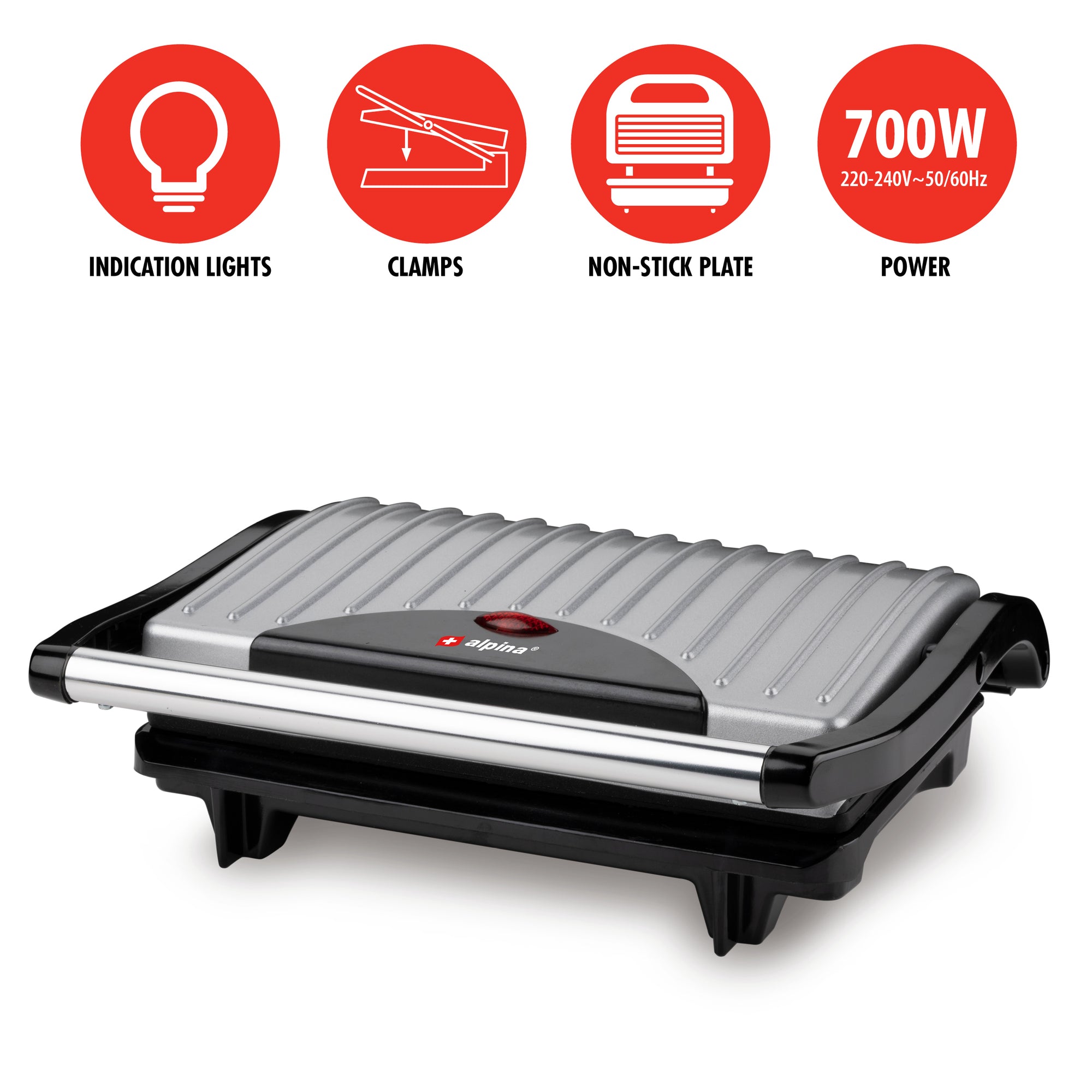 ALPINA CONTACTGRILL 700W VEELZIJDIGE ELEKTRISCHE GRILL - Tuincentrum Lopik