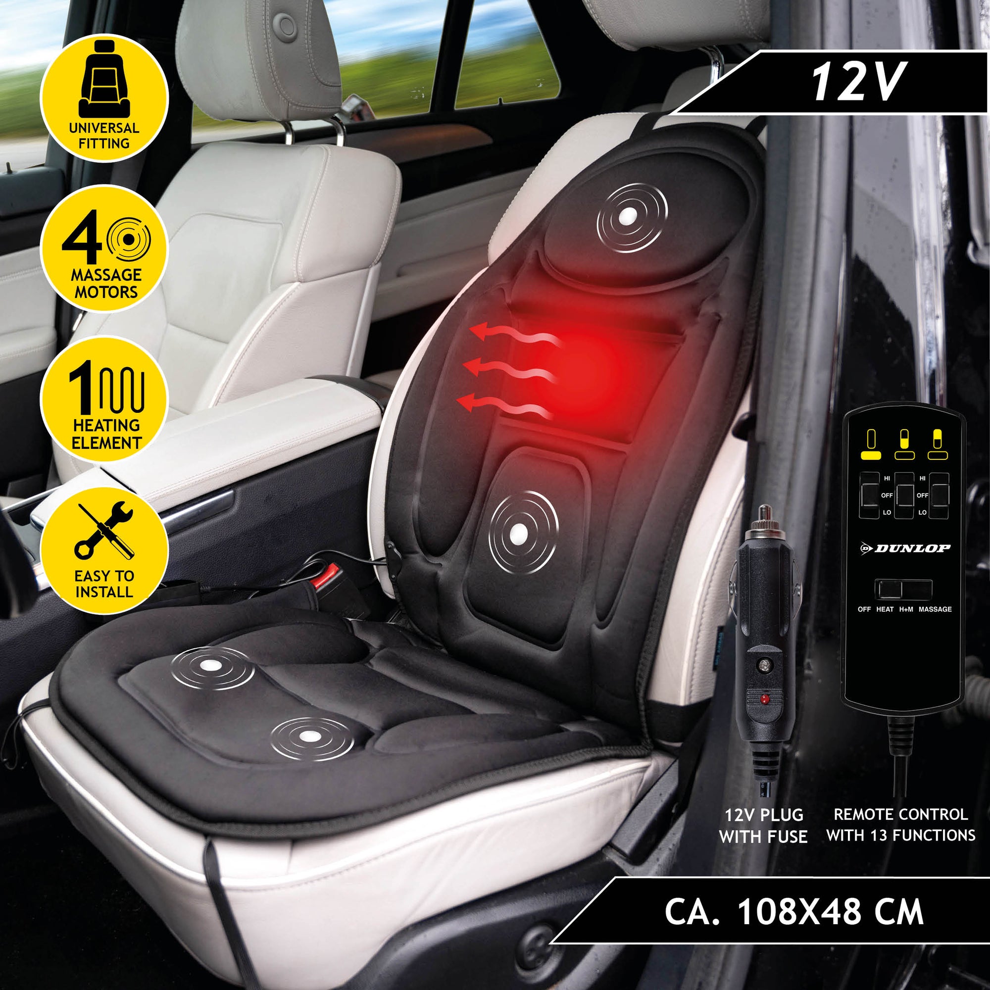 DUNLOP MASSAGESTOEL AUTO MET VERWARMING 108X48CM - Tuincentrum Lopik
