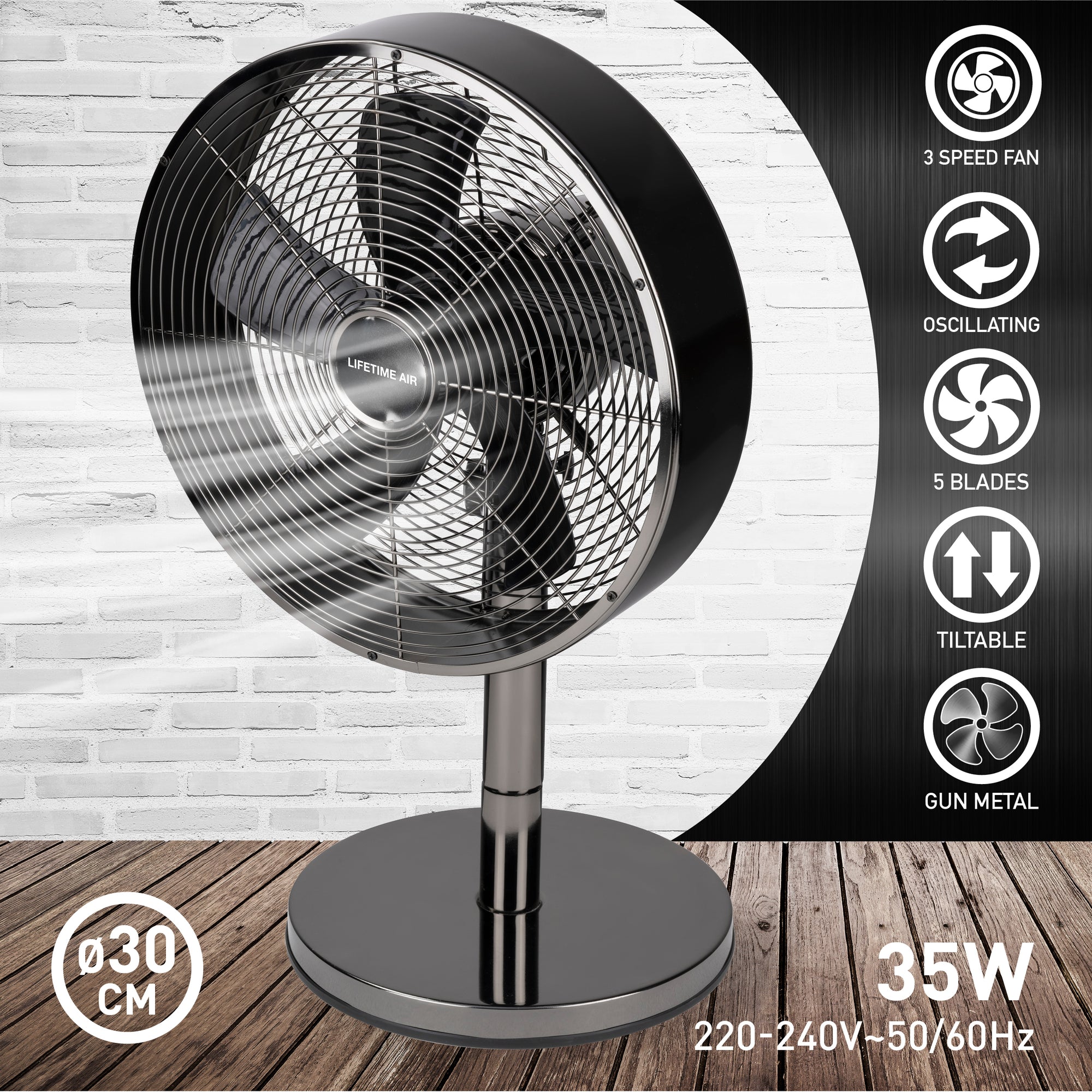 LIFETIME AIR TAFELVENTILATOR 30CM 35W 230V - Tuincentrum Lopik
