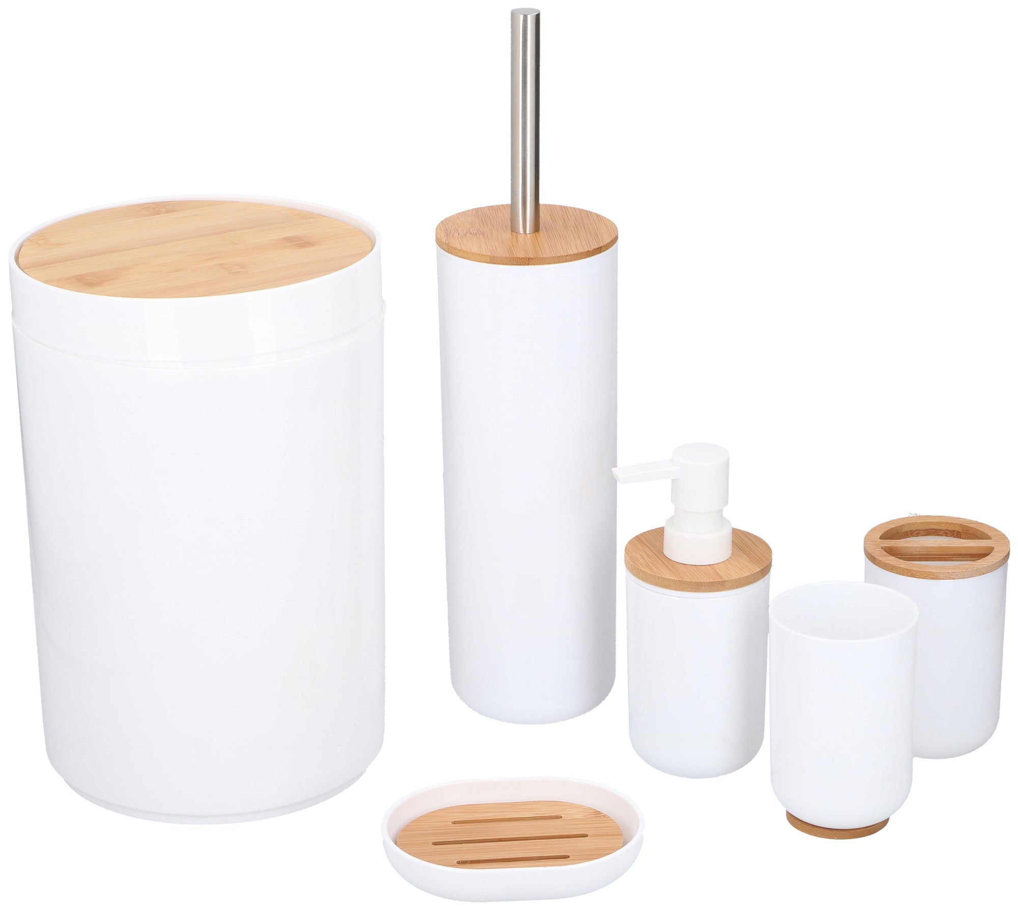 ALPINA BADKAMER & TOILET SET 6-DELIG WIT MET BAMBOE - Tuincentrum Lopik