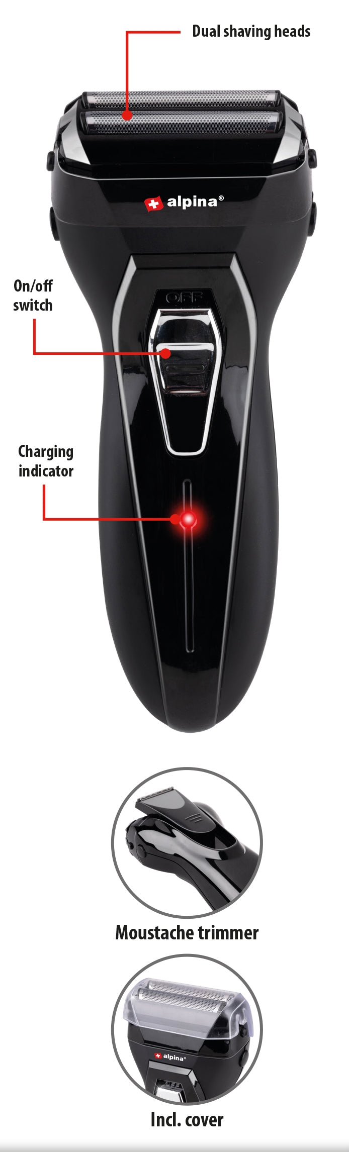 ALPINA SCHEERAPPARAAT DUAL HEAD 230V 600MAH - Tuincentrum Lopik