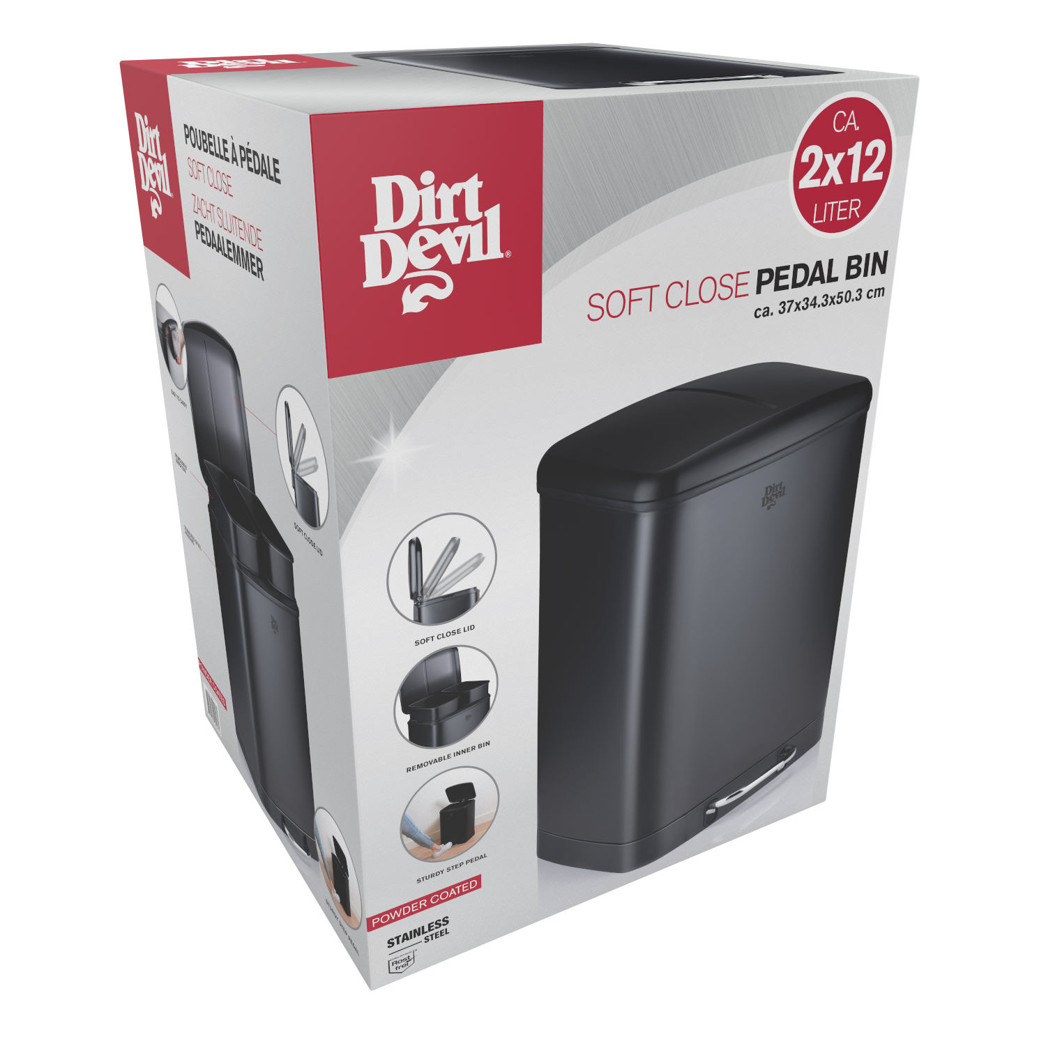 DIRT DEVIL PEDAL BIN 2X12L 3PC SOFT CLOSE - Tuincentrum Lopik