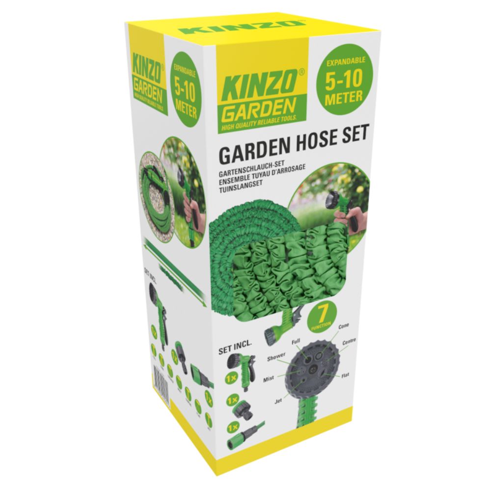 KINZO FLEXIBELE TUINSLANG ELASTISCH 5–10 METER GRIJS/GROEN - Tuincentrum Lopik