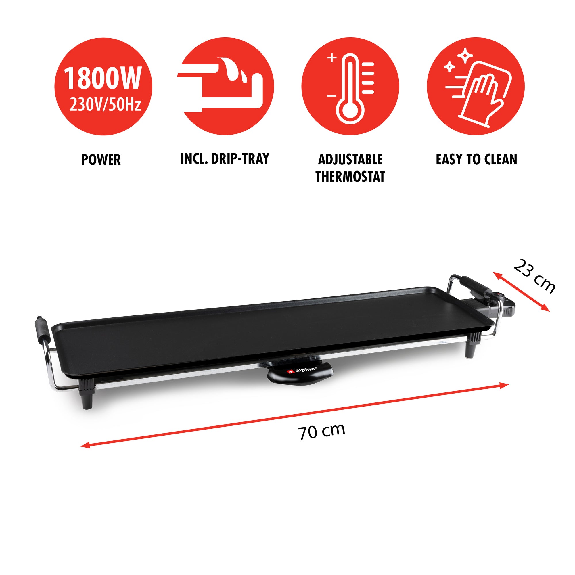 ALPINA TEPPANYAKI GRILLPLAAT 1800W 70X23CM - Tuincentrum Lopik