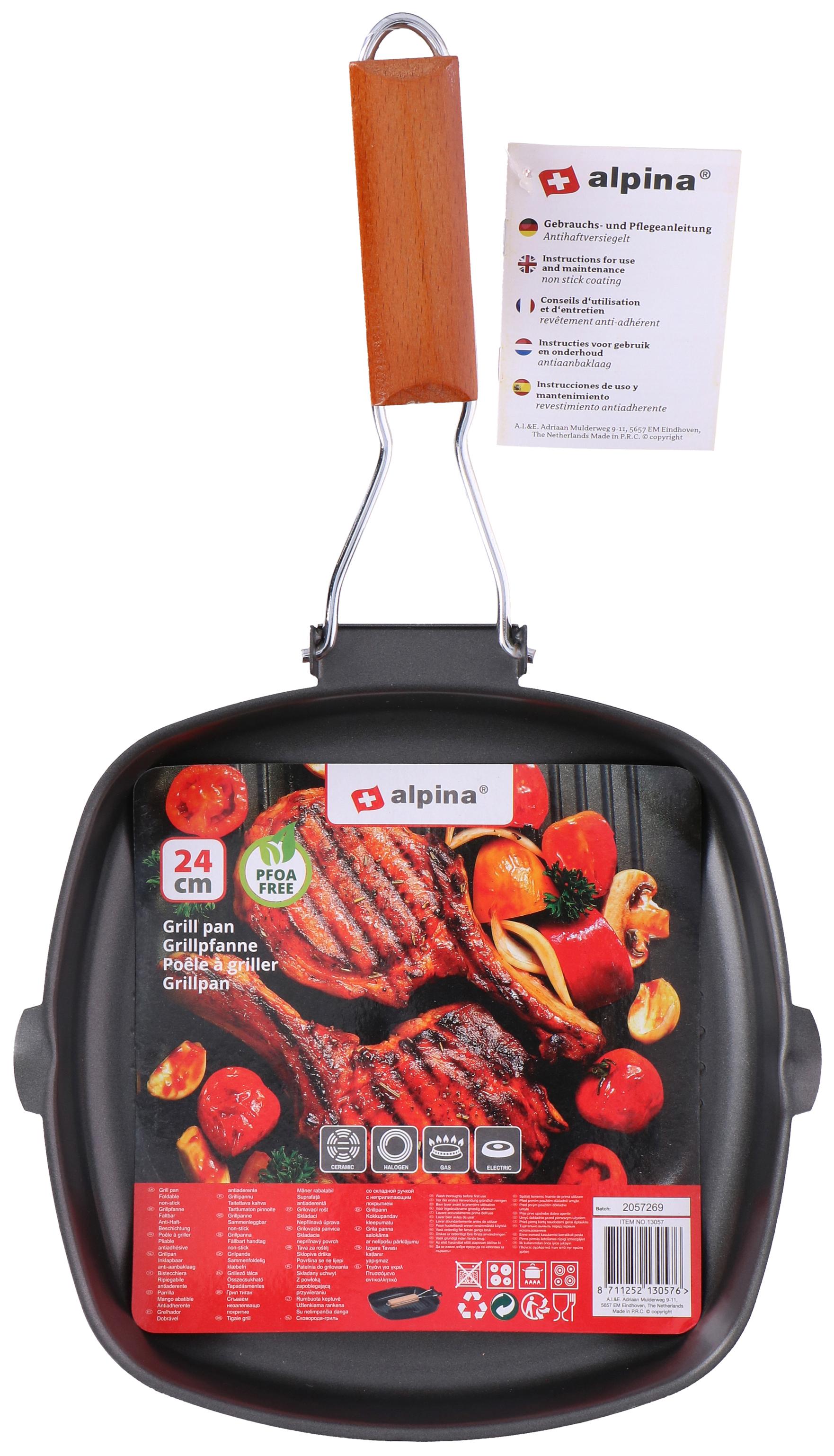 ALPINA GRILLPAN 24CM MET INKLAPBARE HANDGREEP - Tuincentrum Lopik