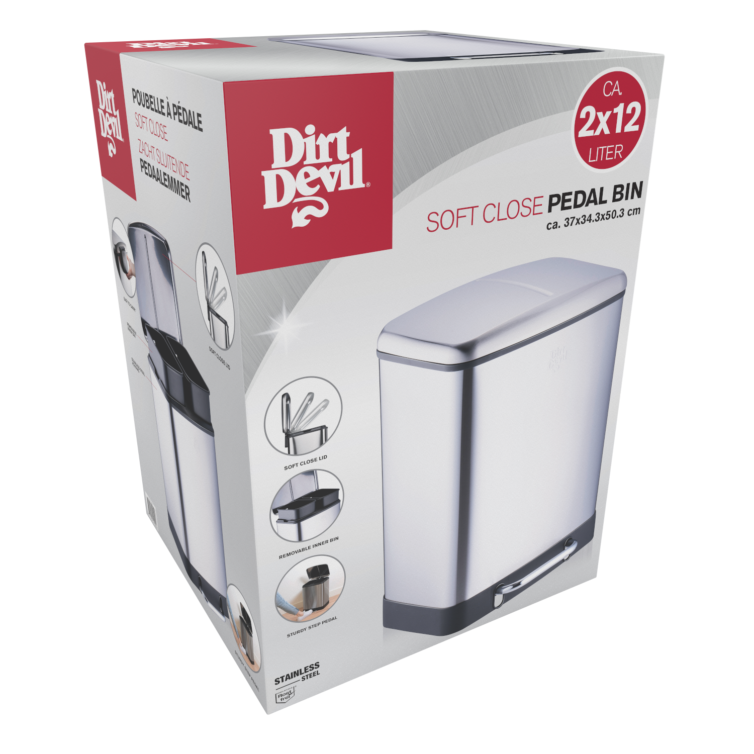 DIRT DEVIL PEDAL BIN 2X12L 3PC SOFT CLOSE - Tuincentrum Lopik