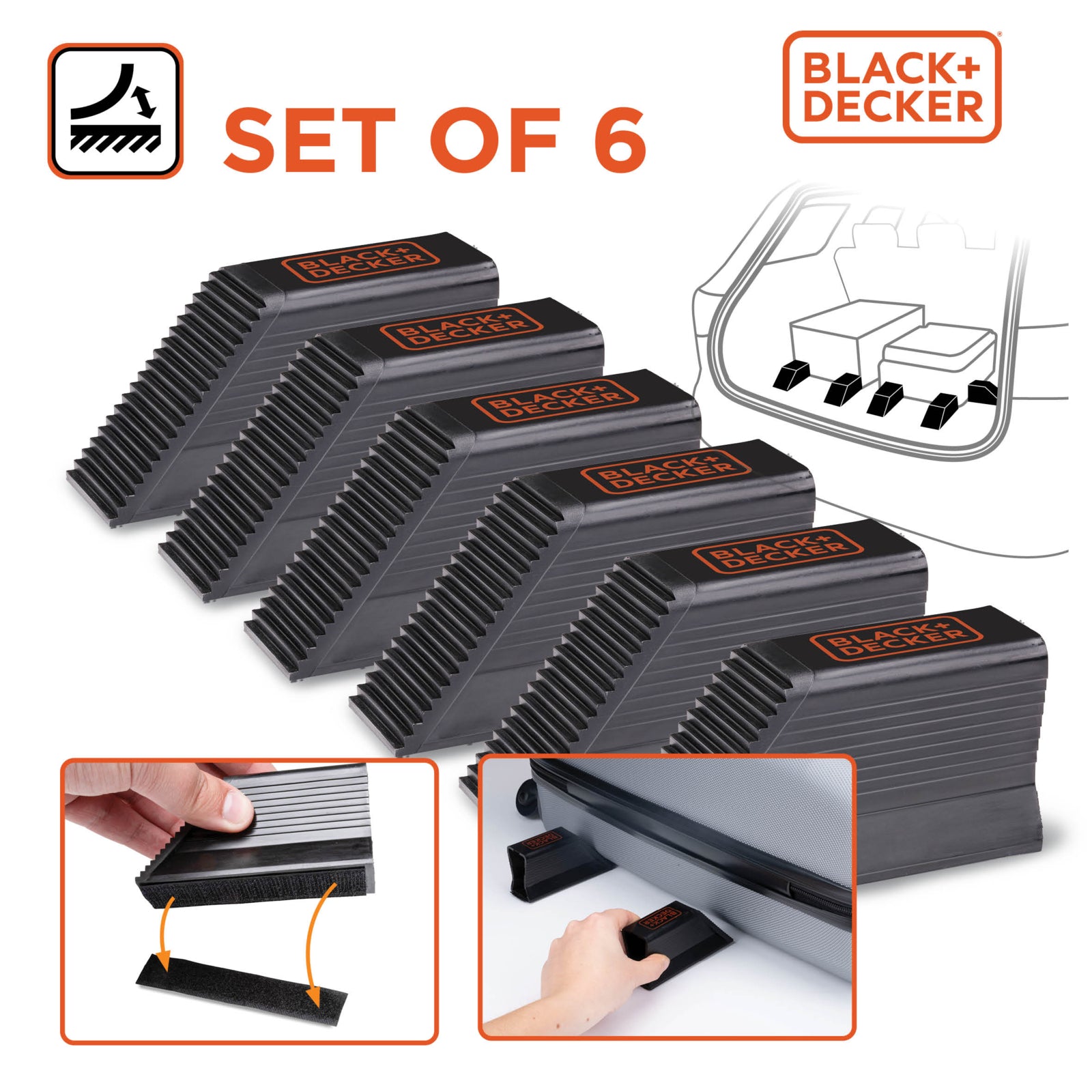 BLACK+DECKER CARGO BLOCKS 6 STUKS ANTI-SLIP LADING BLOKKEN AUTO ZWART - Tuincentrum Lopik