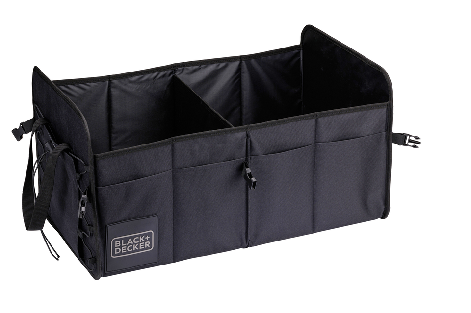 BLACK+DECKER KOFFERBAK ORGANIZER OPVOUWBAAR 59X36X30CM 2 VAKKEN ZWART - Tuincentrum Lopik