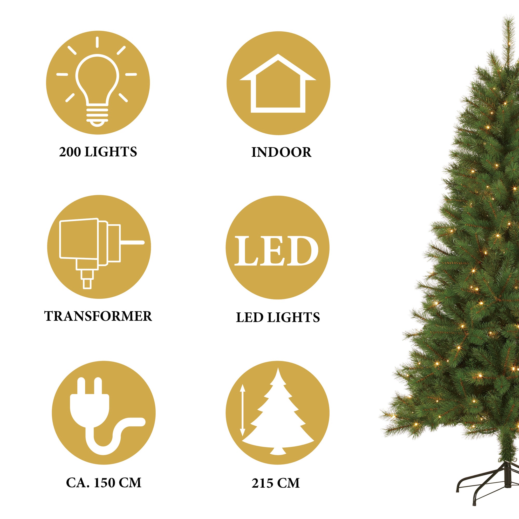 GIFTSOME KUNSTKERSTBOOM MET LED VERLICHTING 215CM 200 LEDS GROEN - Tuincentrum Lopik
