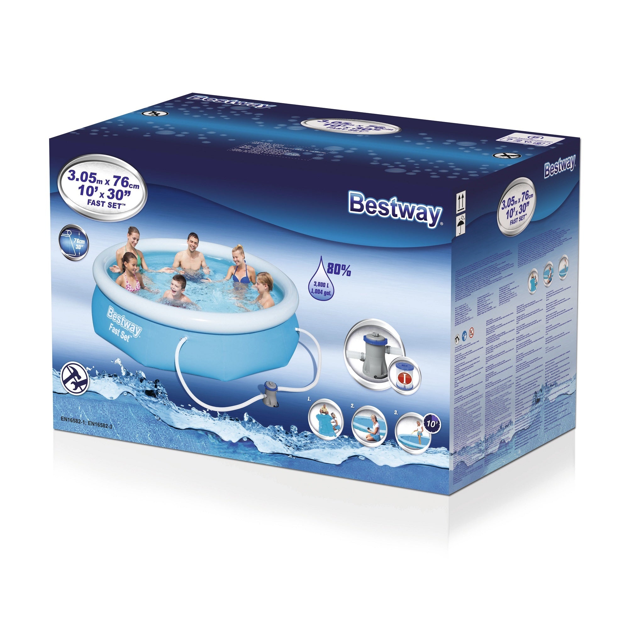 BESTWAY POOL FAST SET 305X76CM PVC - OPBLAASBAAR ZWEMBAD - Tuincentrum Lopik