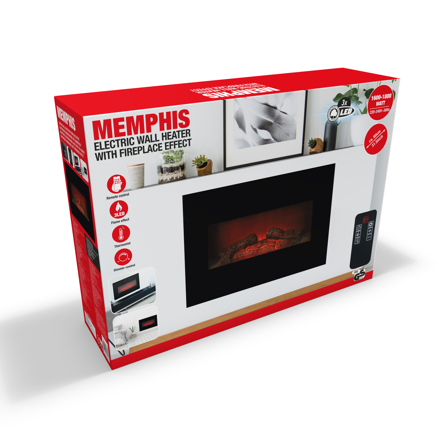 CLASSIC FIRE WANDHAARD MEMPHIS LED 80CM MET VERWARMING EN VLAMEFFECT - Tuincentrum Lopik
