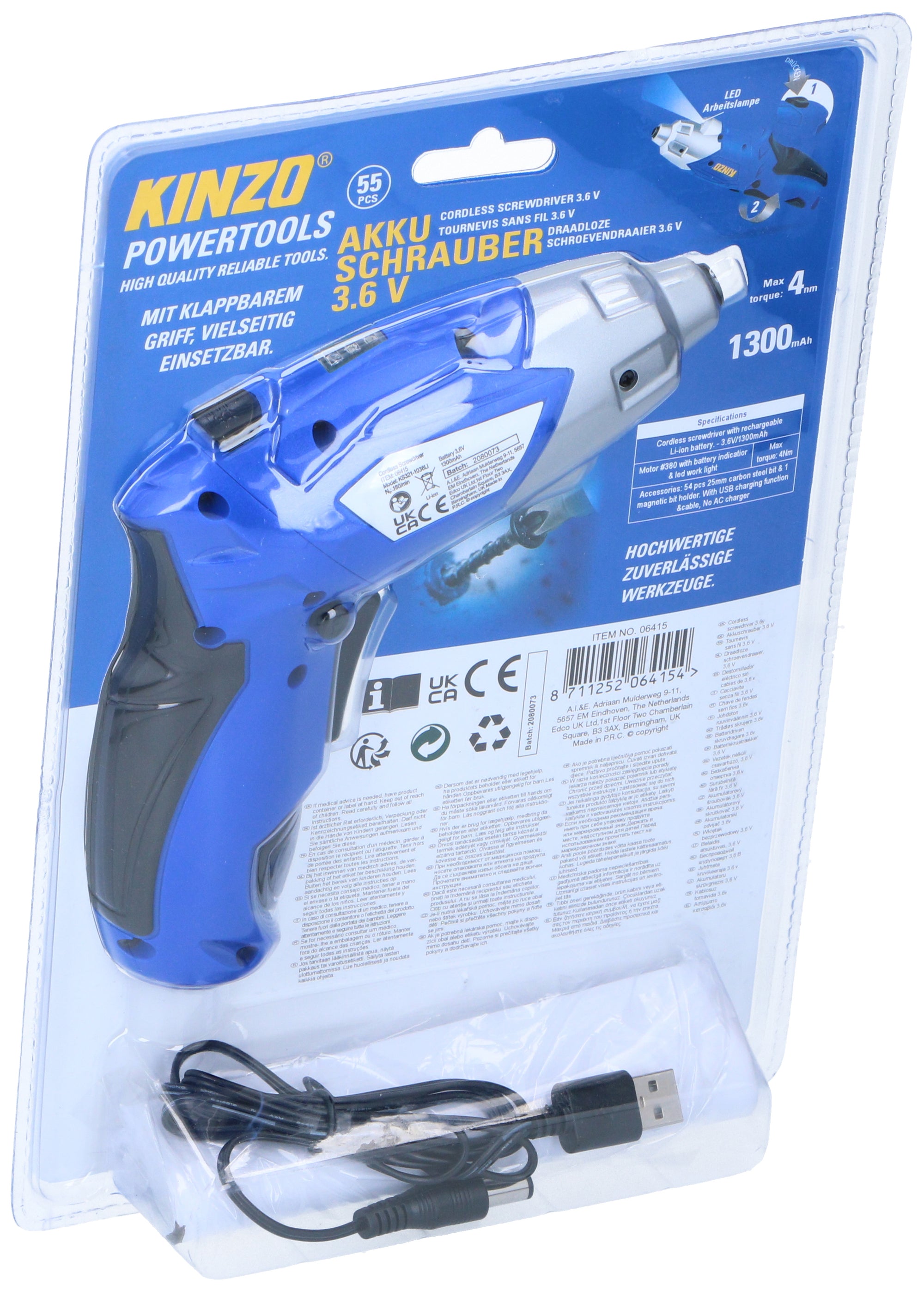 KINZO ACCU SCHROEVENDRAAIER 3.6V MET BITSET - Tuincentrum Lopik