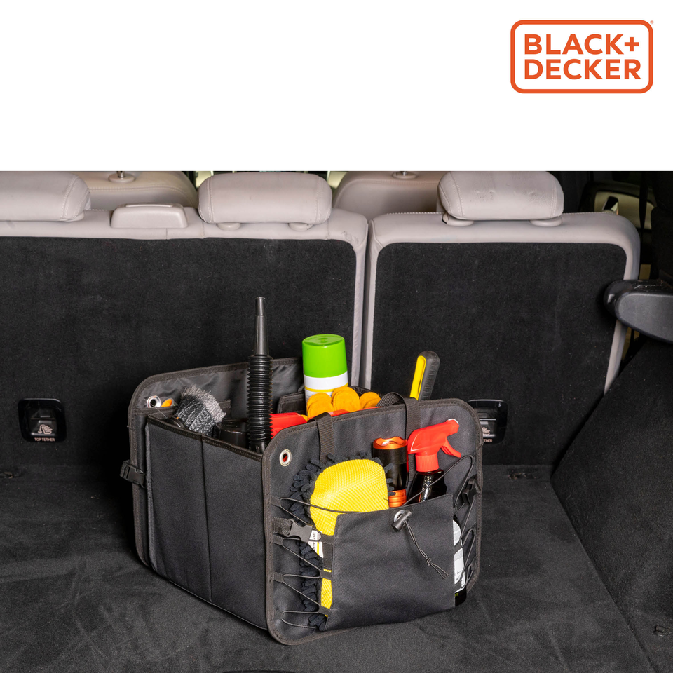 BLACK+DECKER KOFFERBAK ORGANIZER OPVOUWBAAR 59X36X30CM 2 VAKKEN ZWART - Tuincentrum Lopik