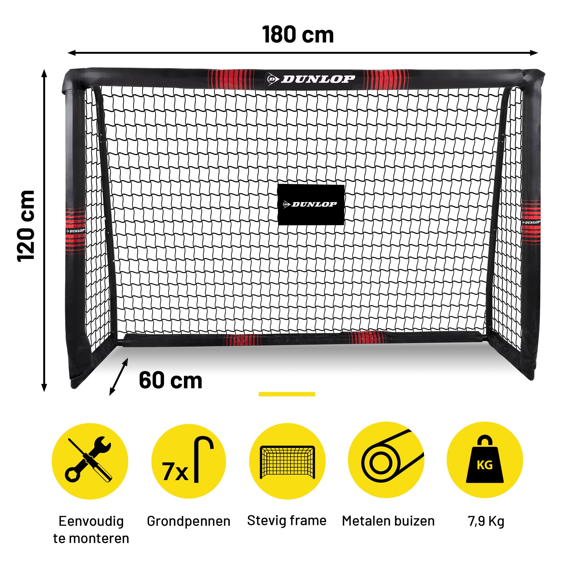 DUNLOP SOCCER GOAL 180X120X60CM VOETBALDOEL STAAL MET NET - Tuincentrum Lopik