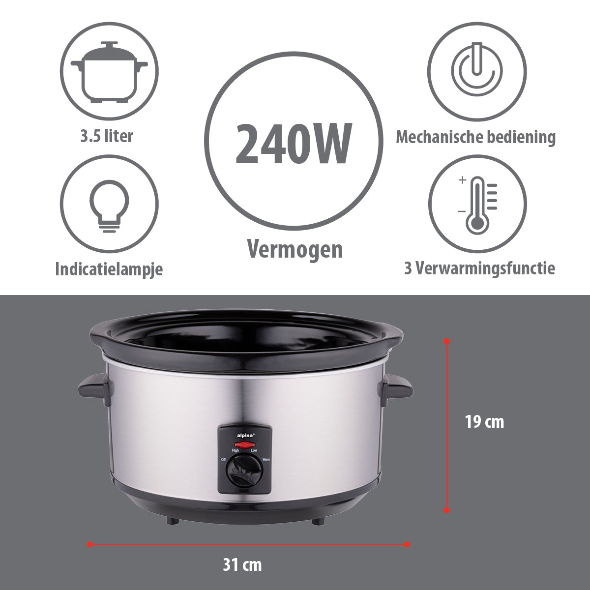 ALPINA SLOWCOOKER 3,5L 240W - Tuincentrum Lopik
