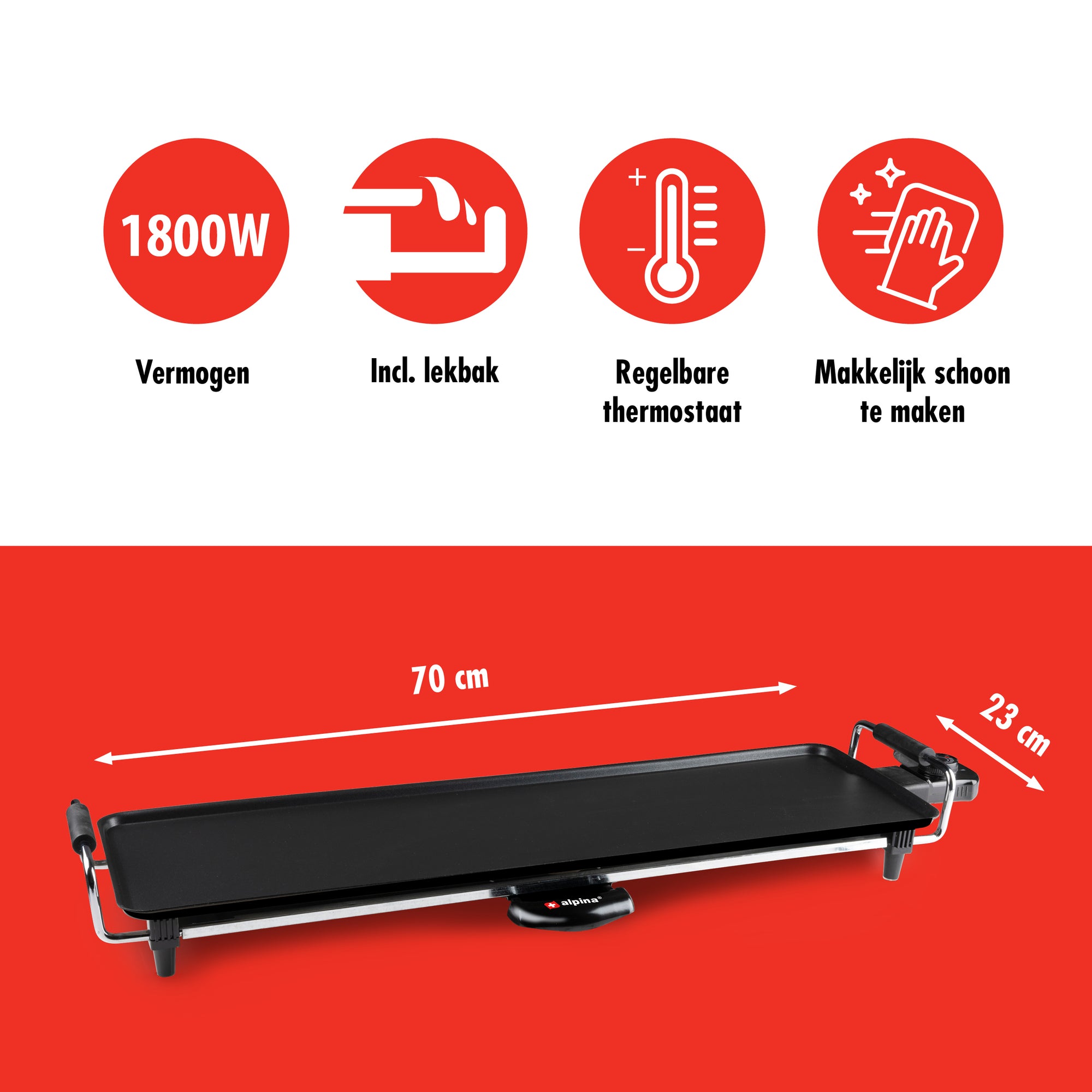 ALPINA TEPPANYAKI GRILLPLAAT 1800W 70X23CM - Tuincentrum Lopik