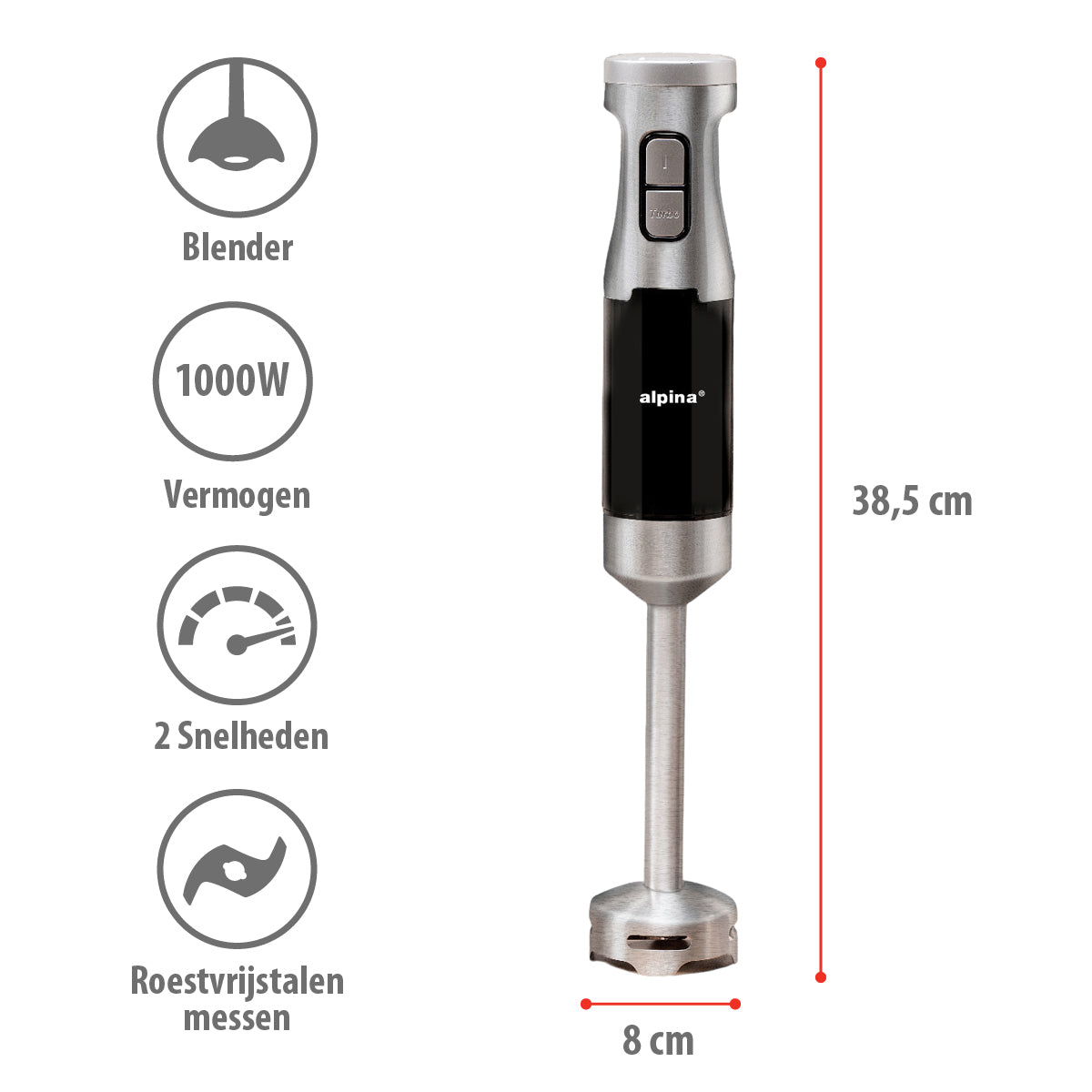 ALPINA STAAFMIXER 230V RVS 1000W - Tuincentrum Lopik