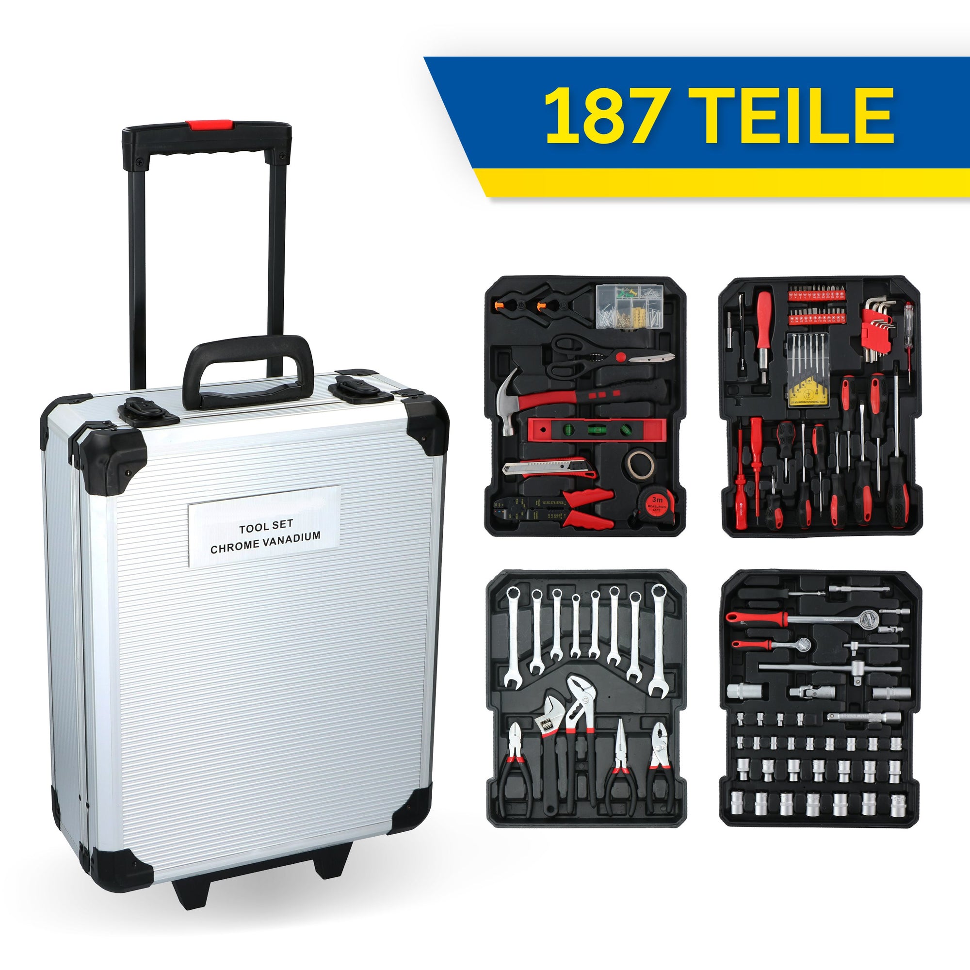 KINZO GEREEDSCHAPSET 187-DELIG IN ALUMINIUM KOFFER - Tuincentrum Lopik