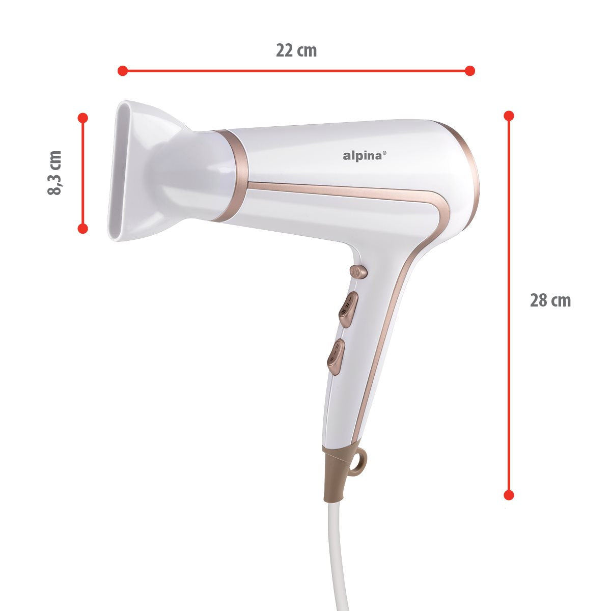 ALPINA FÖHN 1600-2000W WIT/ROSÉ GOUD - PROFESSIONELE HAARDROGER - Tuincentrum Lopik