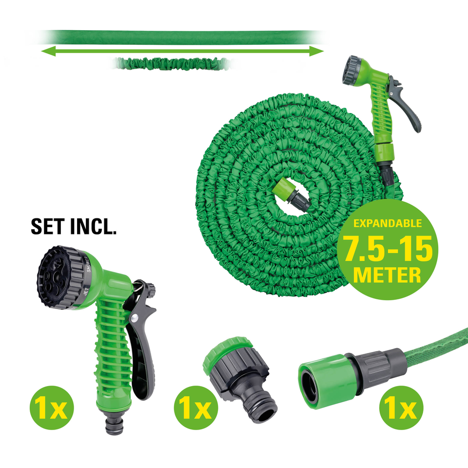 KINZO TUINSLANG SET ELASTISCH 7,5–15 METER - Tuincentrum Lopik
