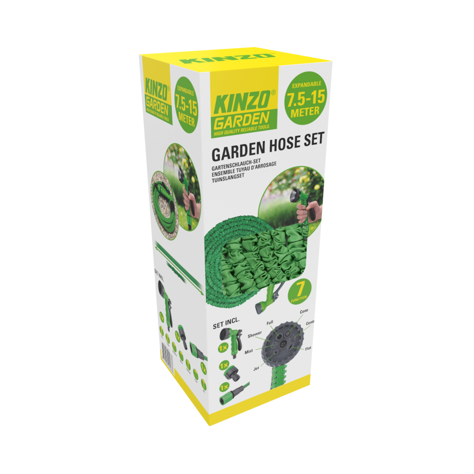 KINZO TUINSLANG SET ELASTISCH 7,5–15 METER - Tuincentrum Lopik