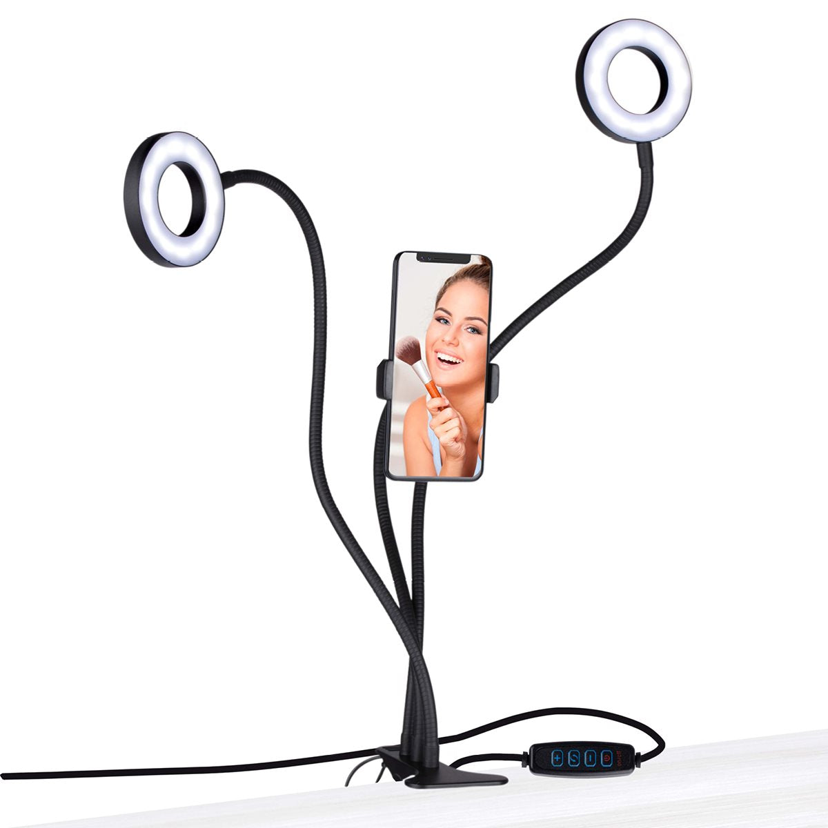 GRUNDIG DUBBELE RINGLAMP MET TELEFOONHOUDER EN TAFELKLEM - Tuincentrum Lopik