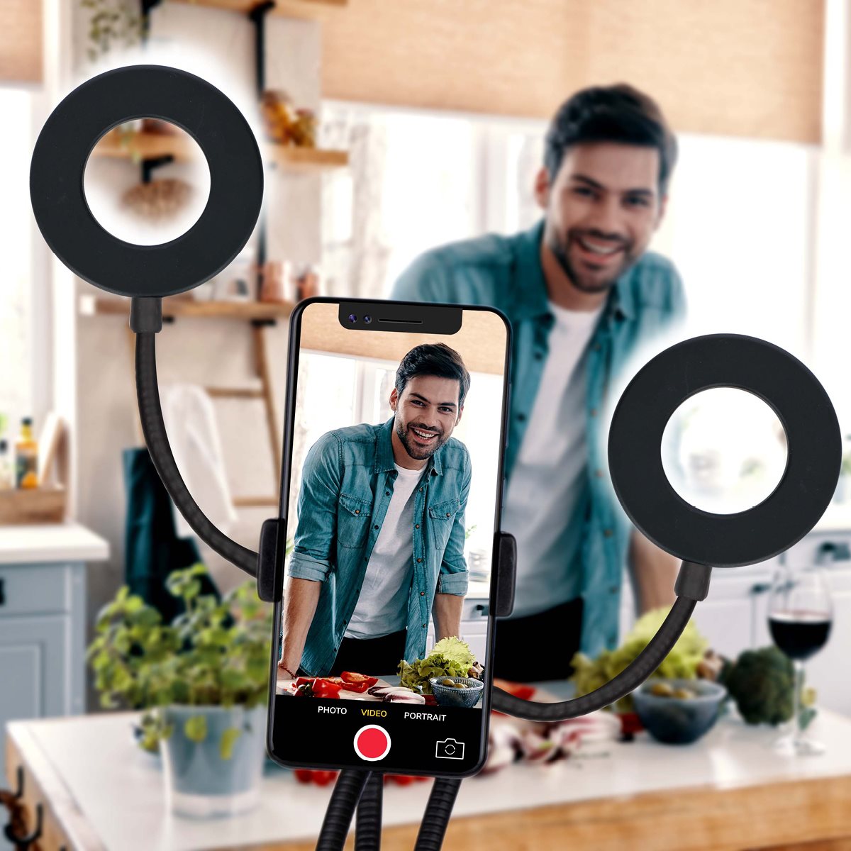 GRUNDIG DUBBELE RINGLAMP MET TELEFOONHOUDER EN TAFELKLEM - Tuincentrum Lopik