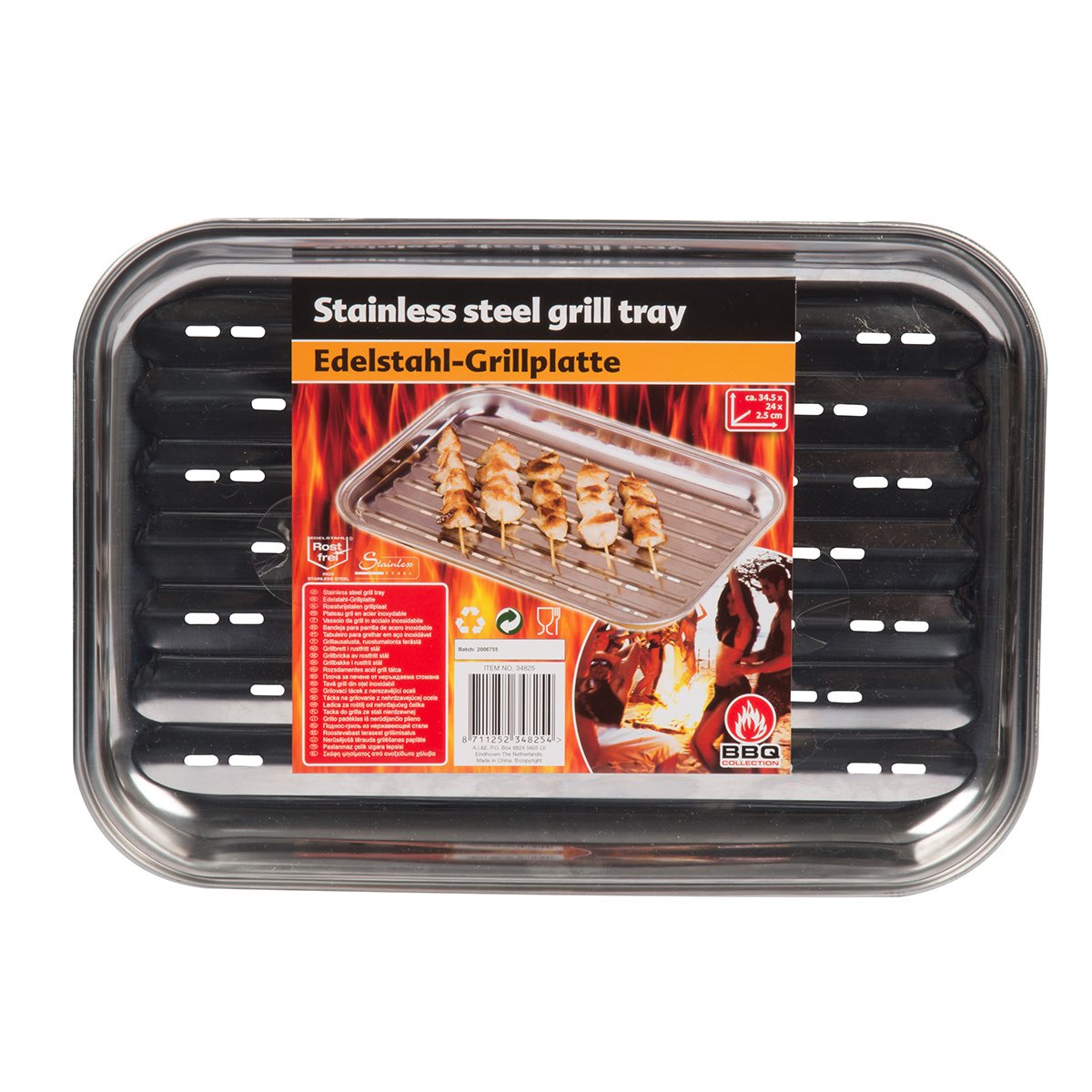 BBQ COLLECTION GRILLPAN ROESTVRIJ STAAL 34,5X24,5X2,7CM - Tuincentrum Lopik