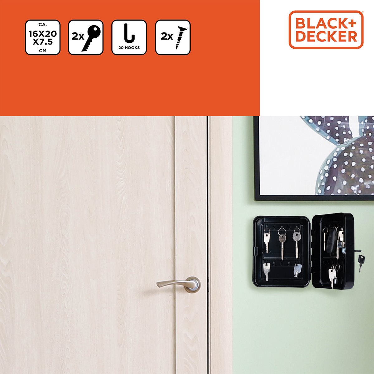 BLACK+DECKER SLEUTELKAST 20 SLEUTELS 16X20X7,5CM MET SLOT - Tuincentrum Lopik