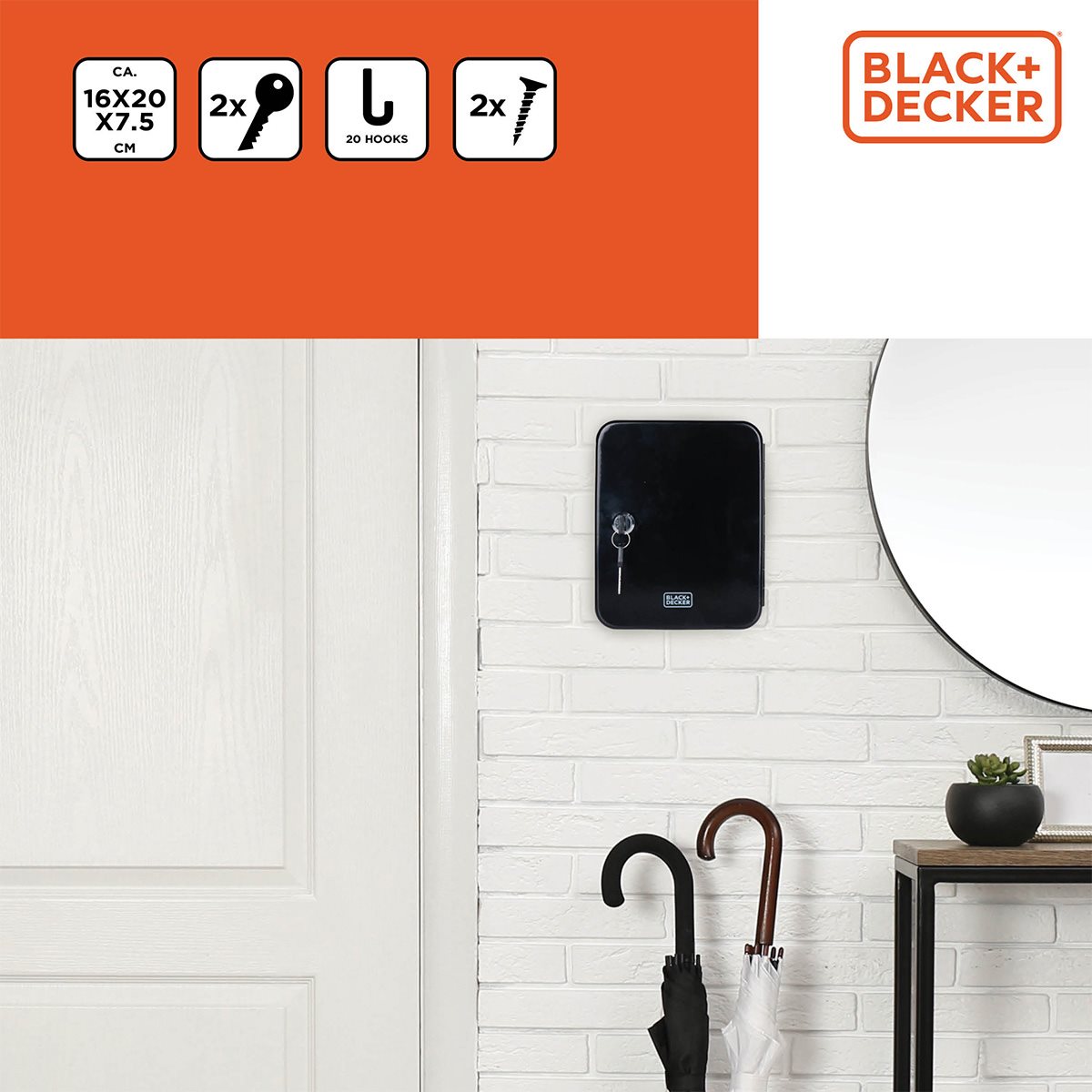 BLACK+DECKER SLEUTELKAST 20 SLEUTELS 16X20X7,5CM MET SLOT - Tuincentrum Lopik